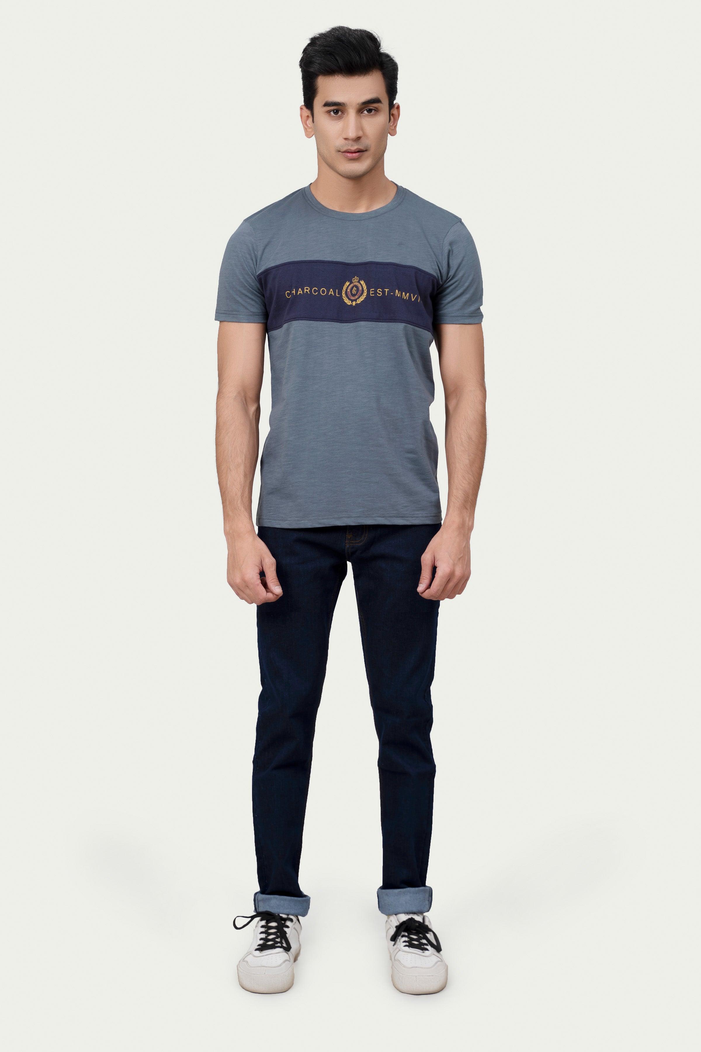 CUT & SEW PANEL T-SHIRT GREY at Charcoal Clothing