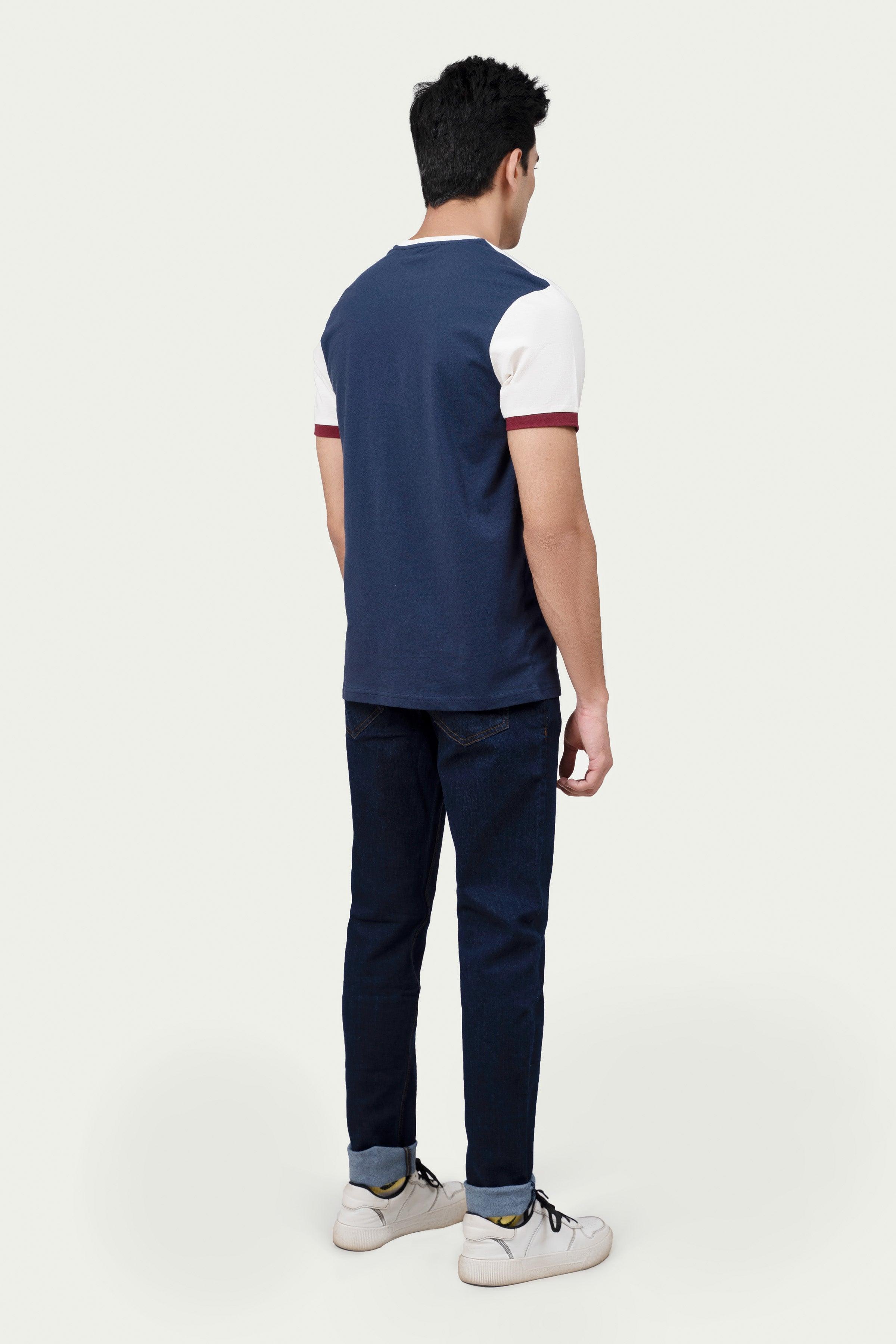 CUT & SEW PANEL T-SHIRT OFF WHITE at Charcoal Clothing