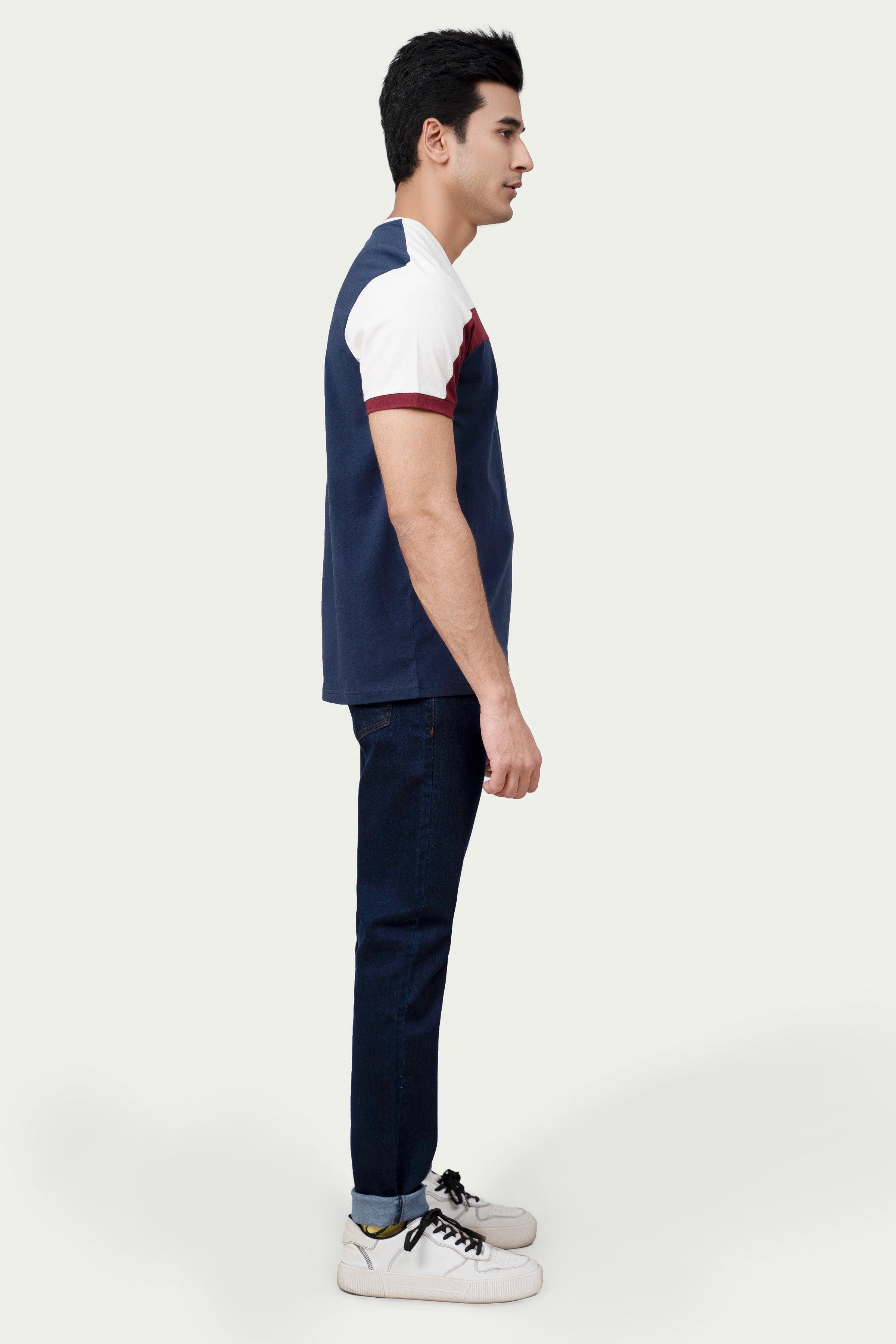 CUT & SEW PANEL T-SHIRT OFF WHITE at Charcoal Clothing