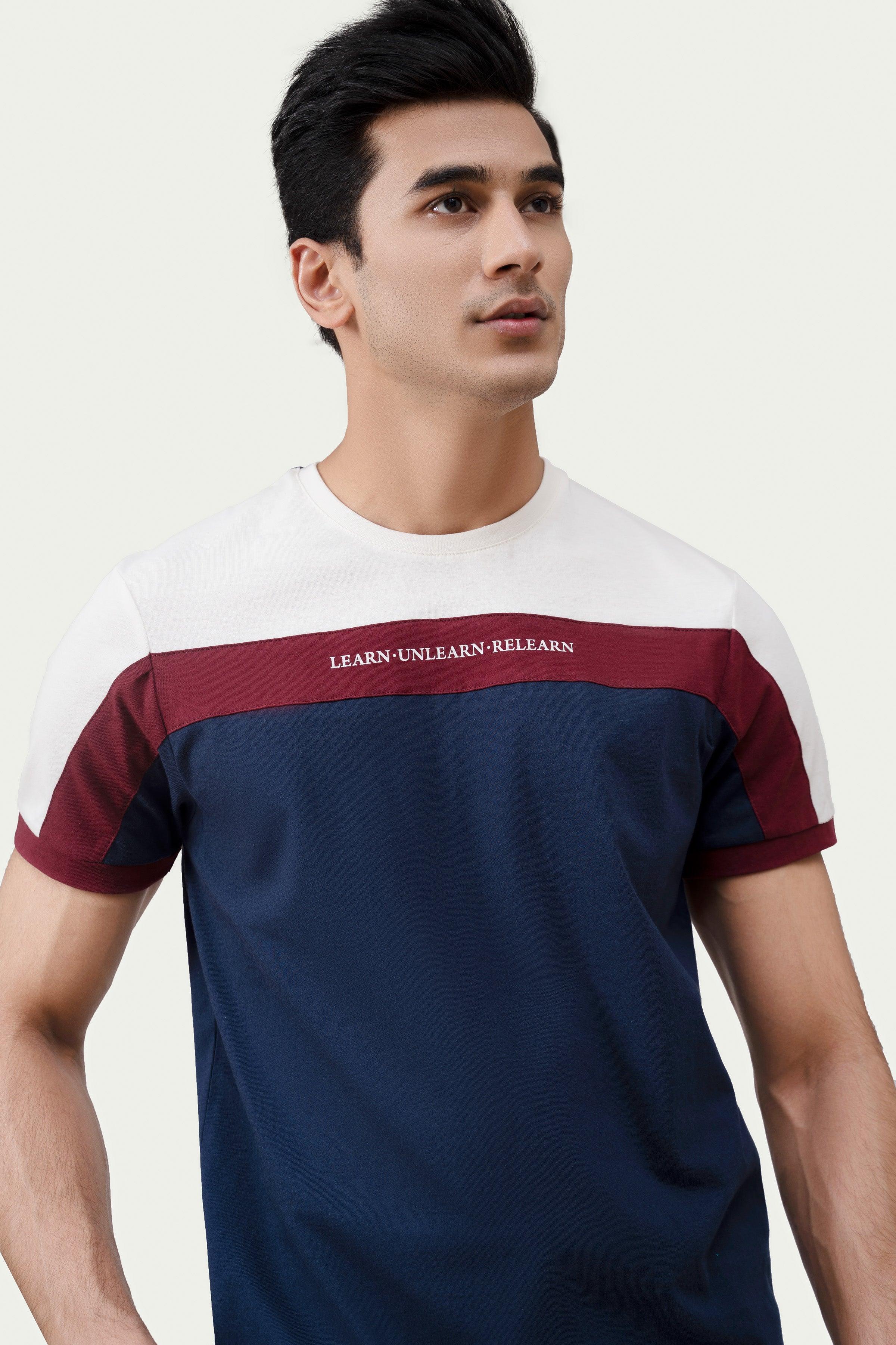 CUT & SEW PANEL T-SHIRT OFF WHITE at Charcoal Clothing