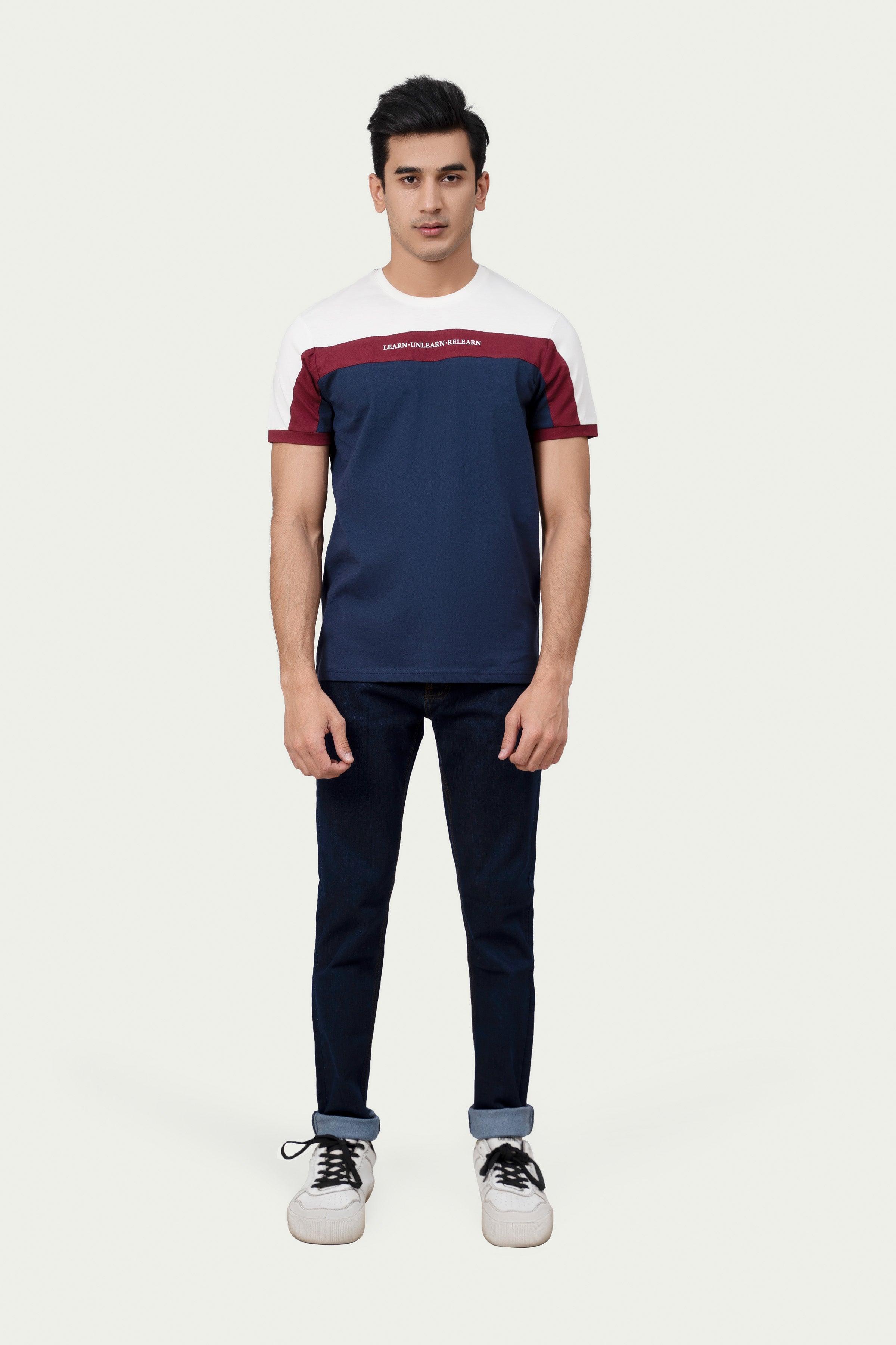 CUT & SEW PANEL T-SHIRT OFF WHITE at Charcoal Clothing