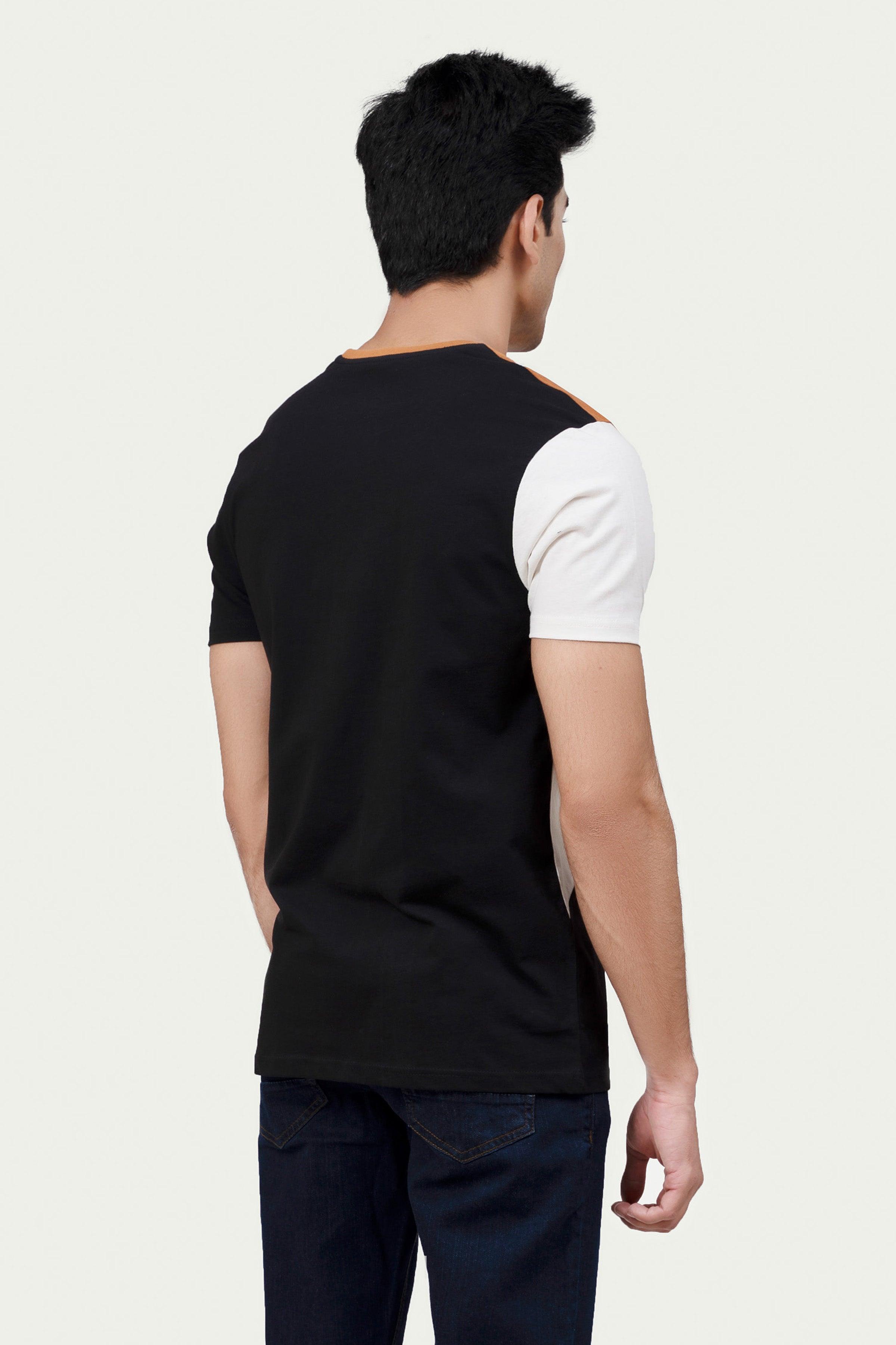CUT & SEW PANEL T-SHIRT RUST at Charcoal Clothing