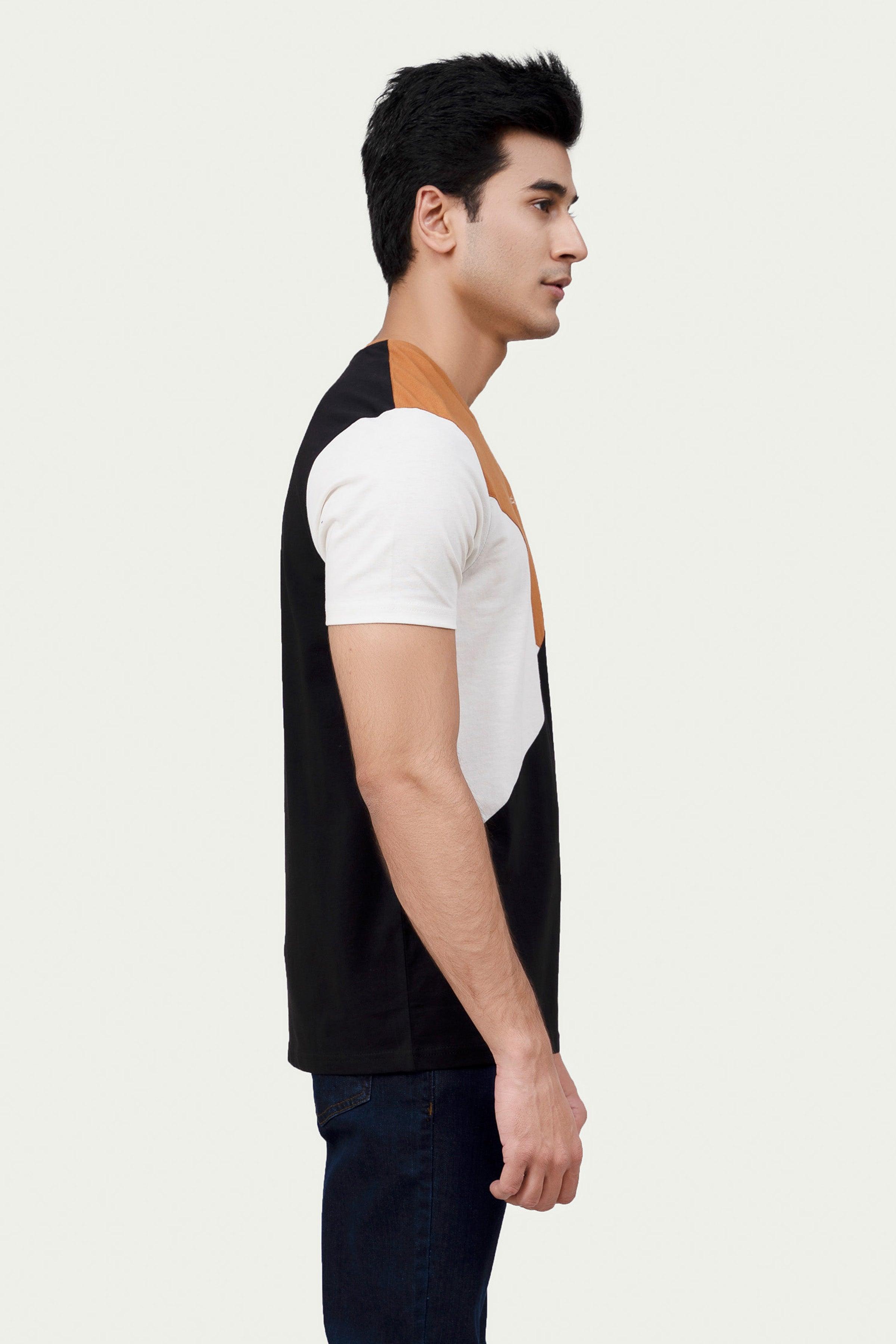 CUT & SEW PANEL T-SHIRT RUST at Charcoal Clothing