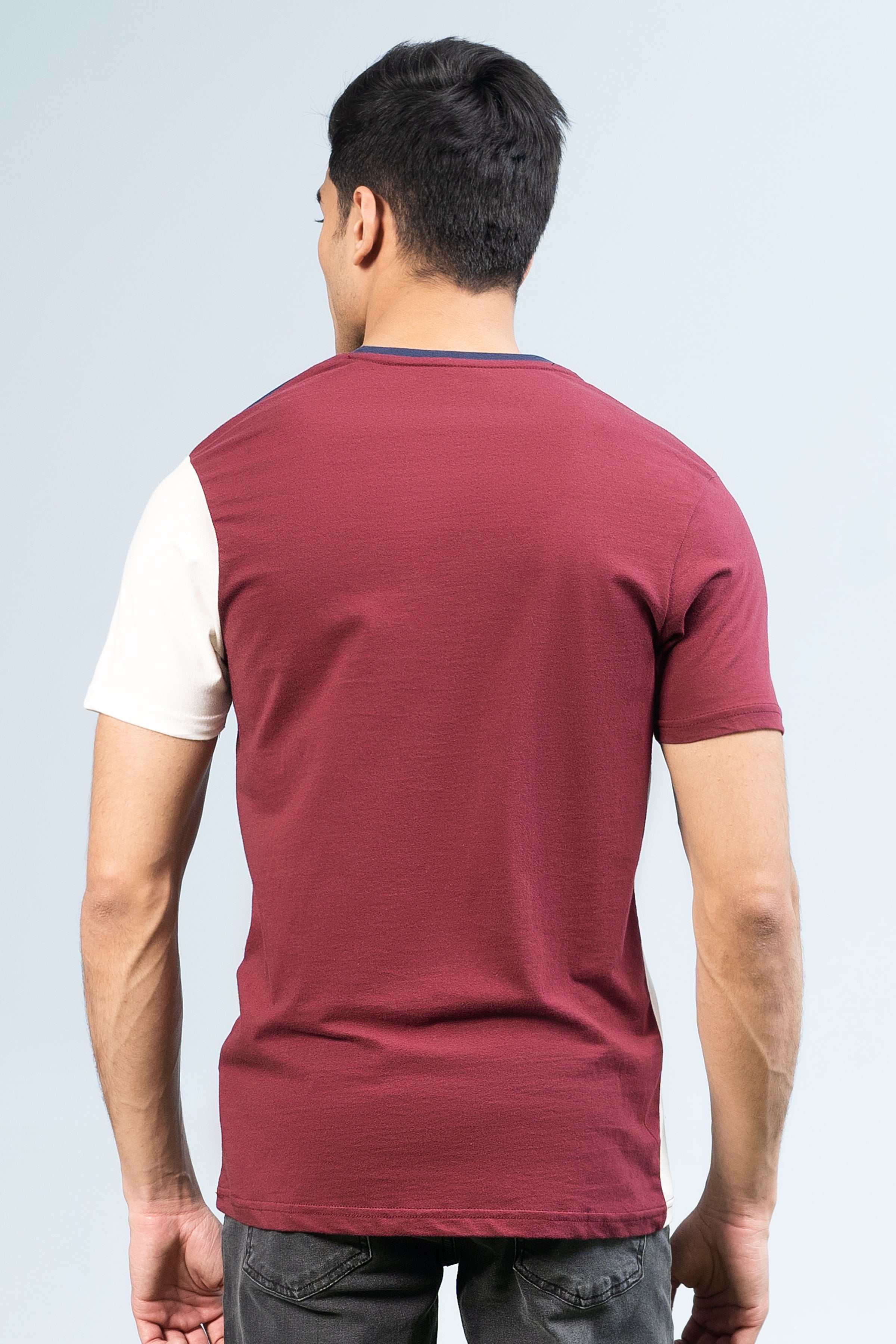 CUT & SEW PANNEL T-SHIRT NAVY at Charcoal Clothing