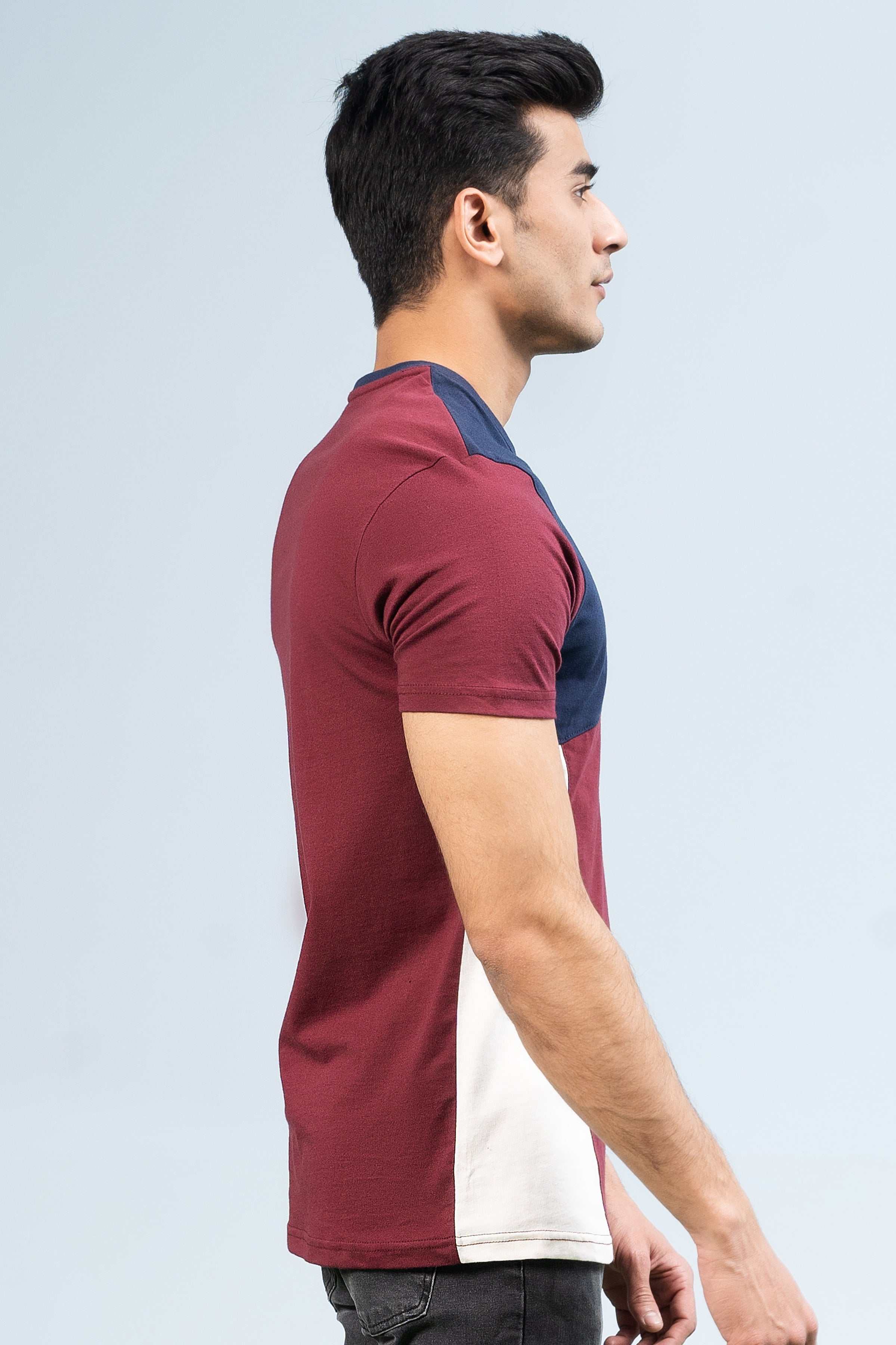 CUT & SEW PANNEL T-SHIRT NAVY at Charcoal Clothing