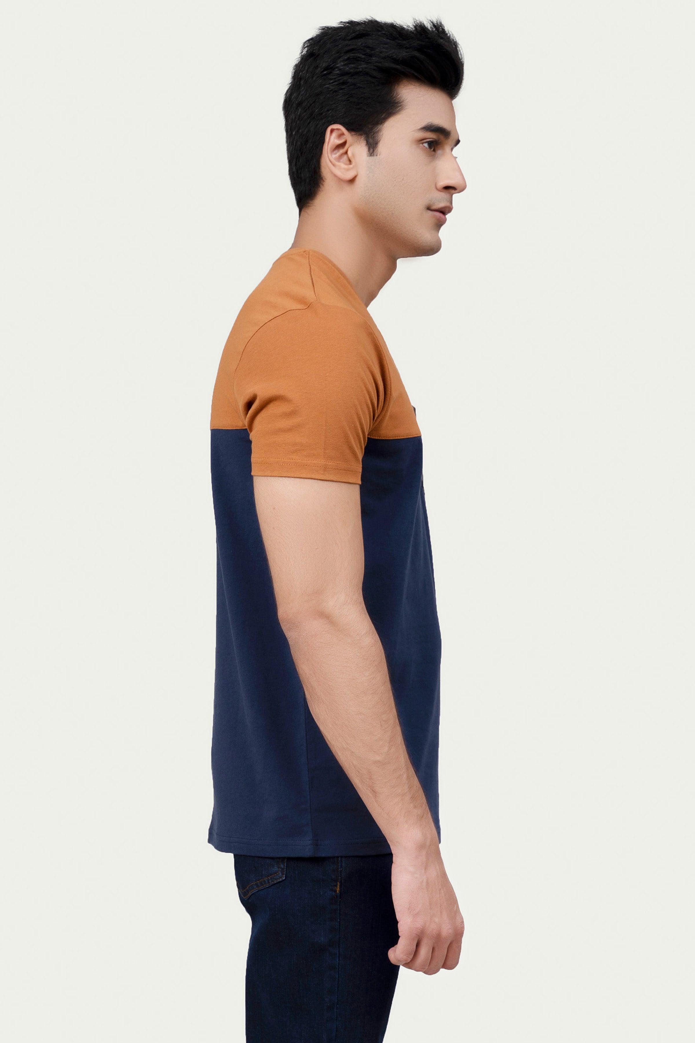 CUT & SEW PANNEL T-SHIRT RUST at Charcoal Clothing