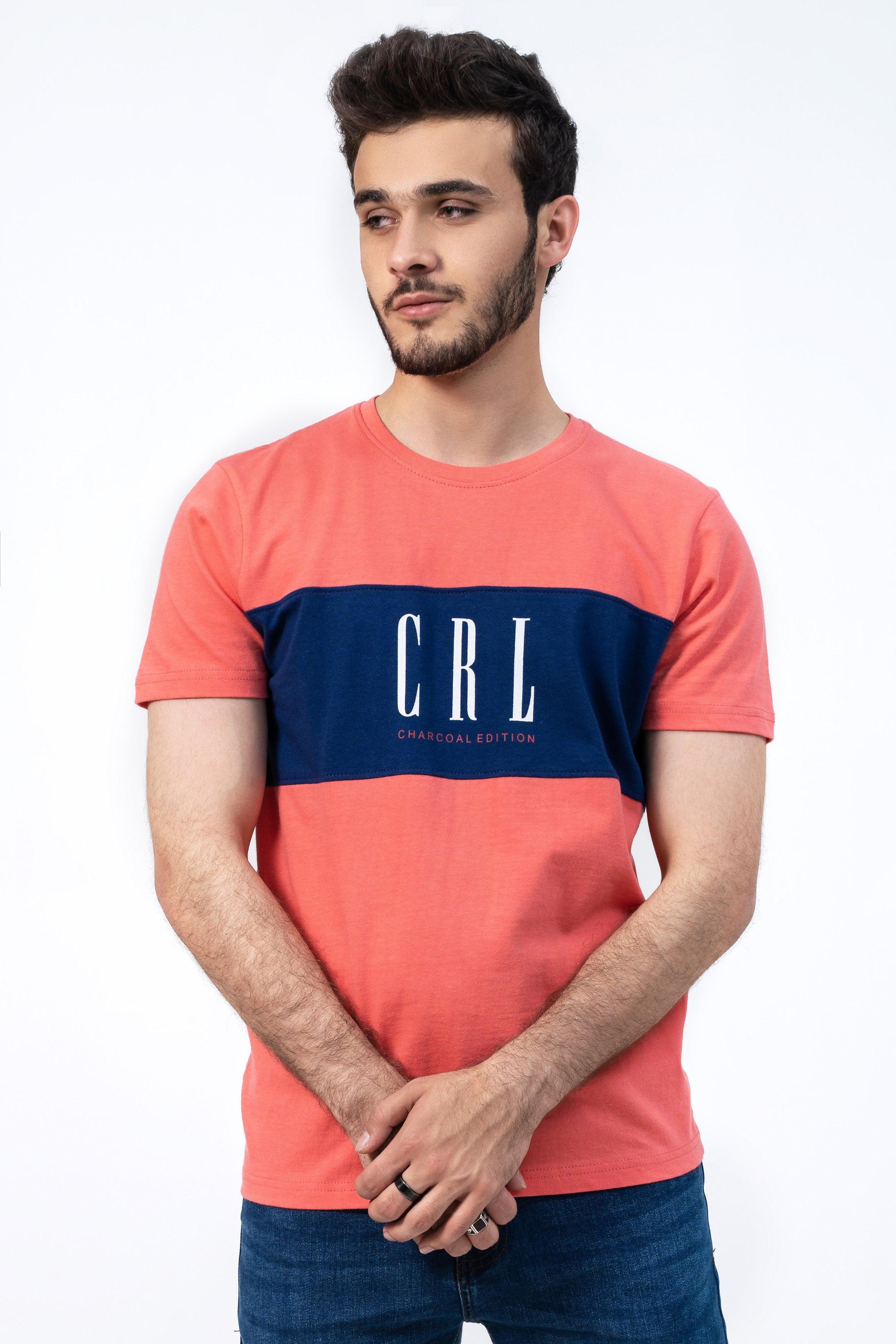 CUT & SEW T SHIRT CORAL PINK at Charcoal Clothing