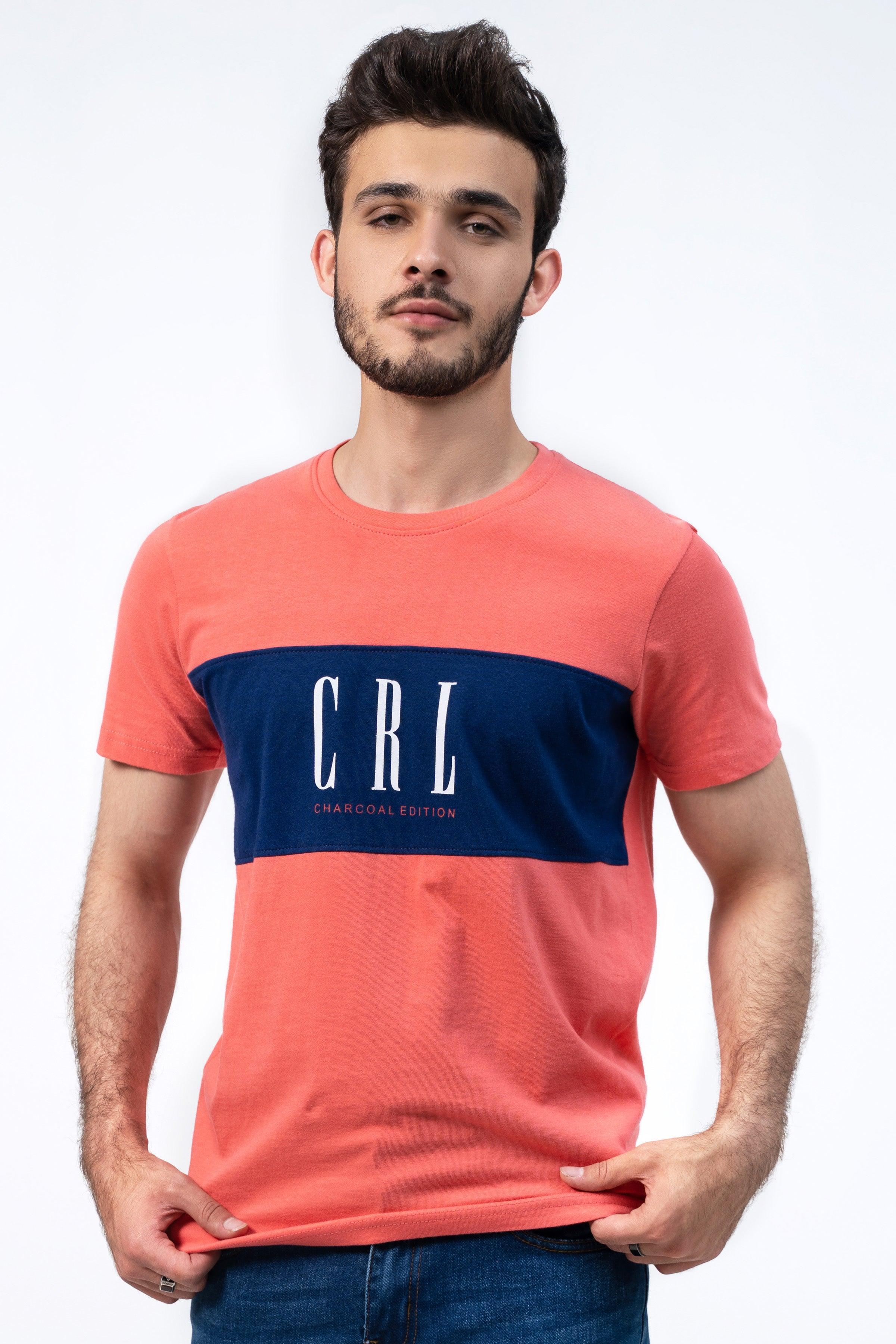 CUT & SEW T SHIRT CORAL PINK at Charcoal Clothing