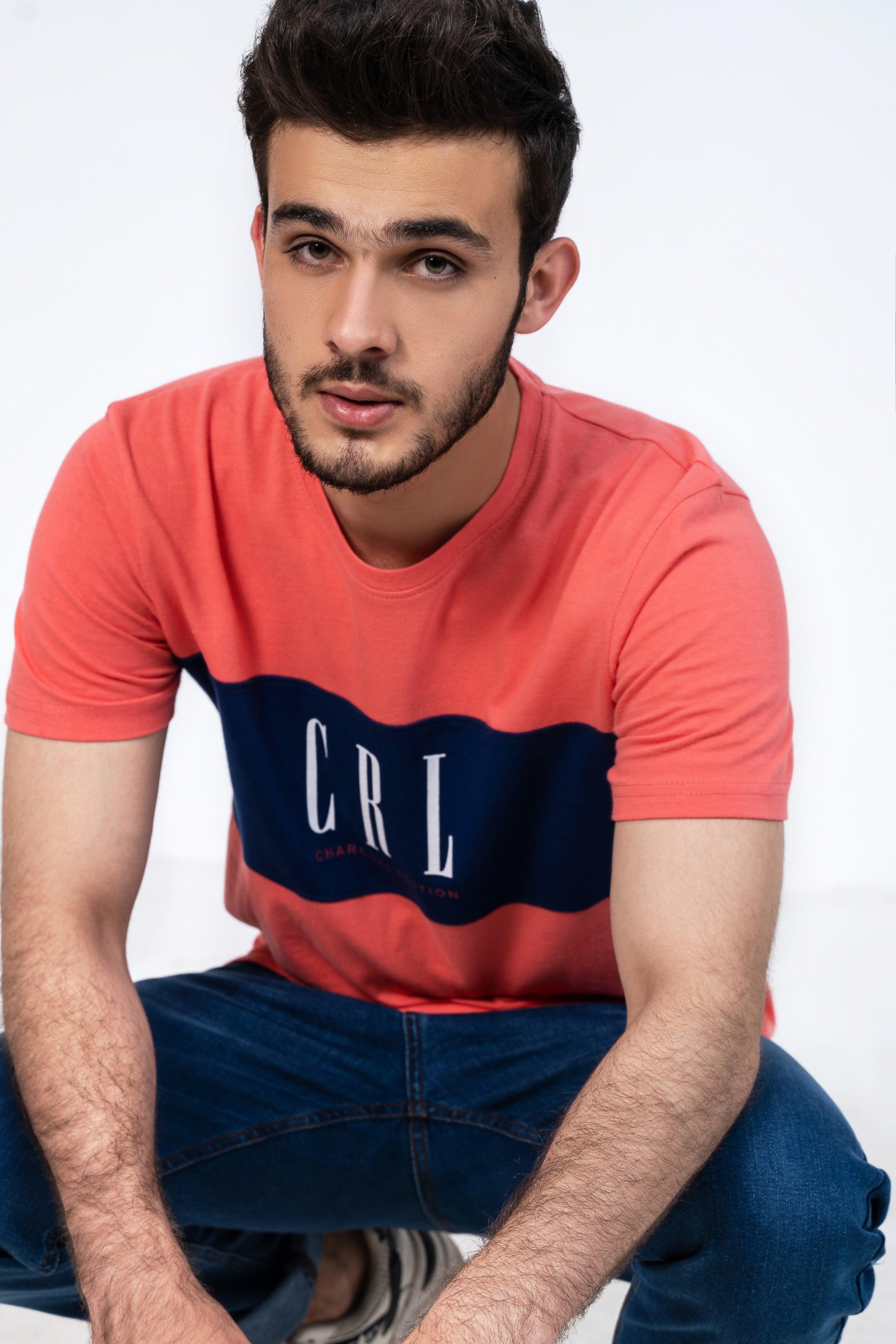 CUT & SEW T SHIRT CORAL PINK at Charcoal Clothing