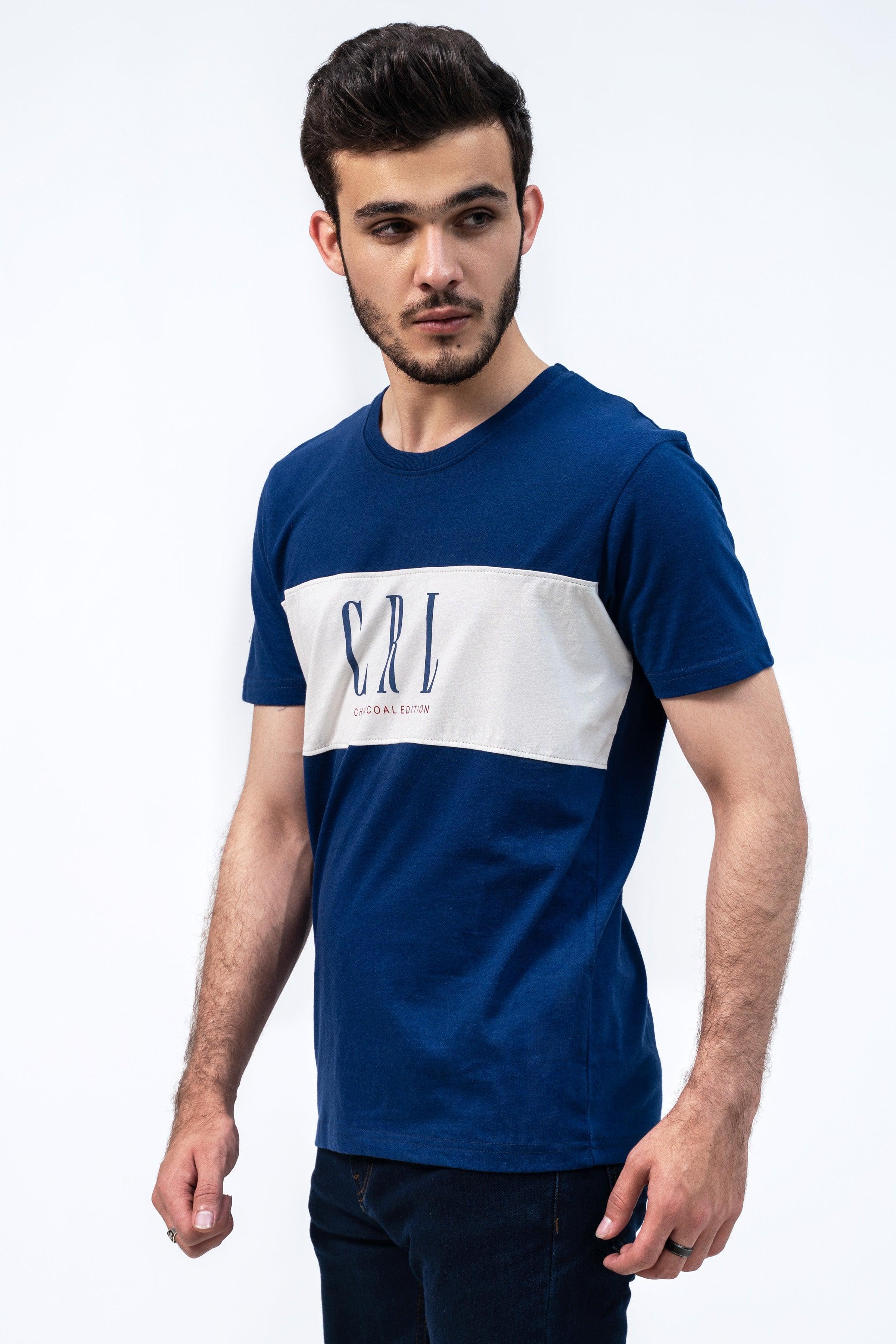 CUT & SEW T SHIRT NAVY at Charcoal Clothing