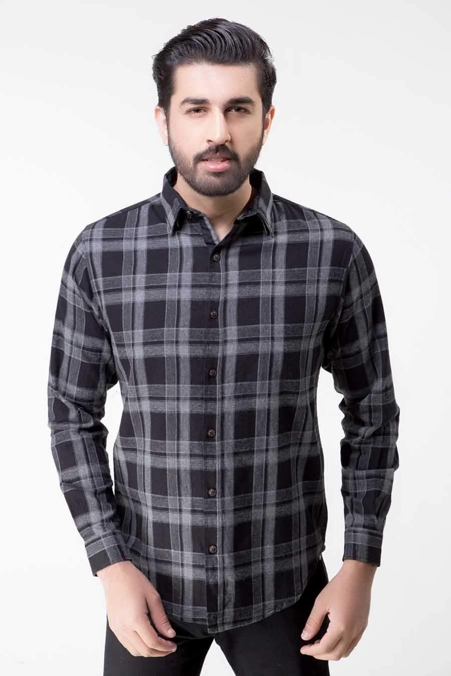 Casual Shirt FULL Sleeve Grey Black WINTER at Charcoal Clothing