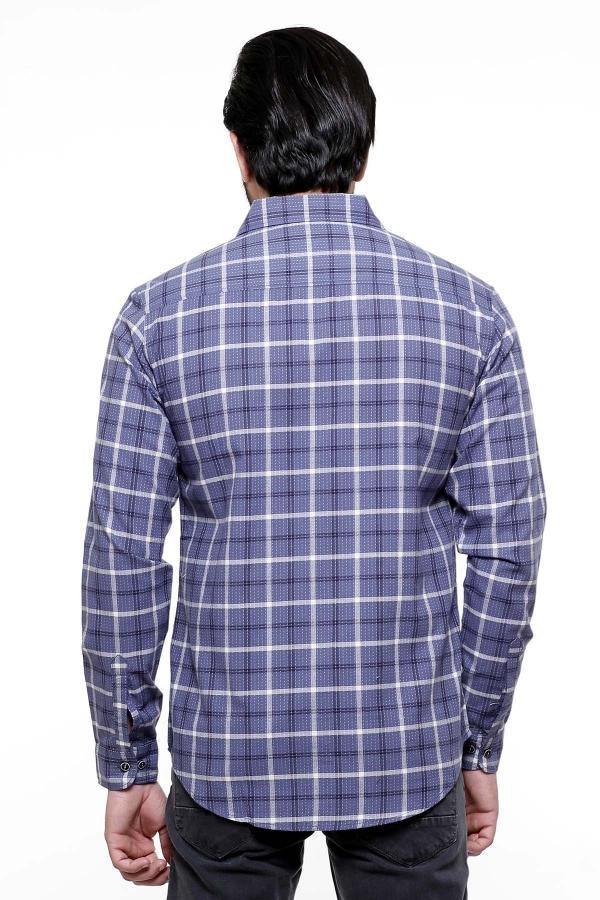 Slim-fit casual check shirt, back view, full sleeves, button-down collar