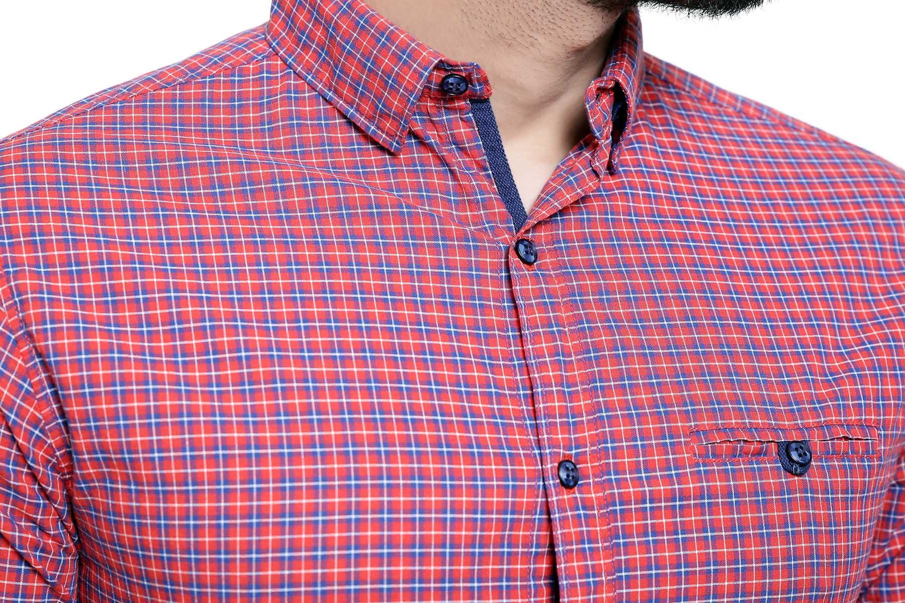 Casual Shirt Full Sleeve RED BLUE CHECK SLIM FIT at Charcoal Clothing