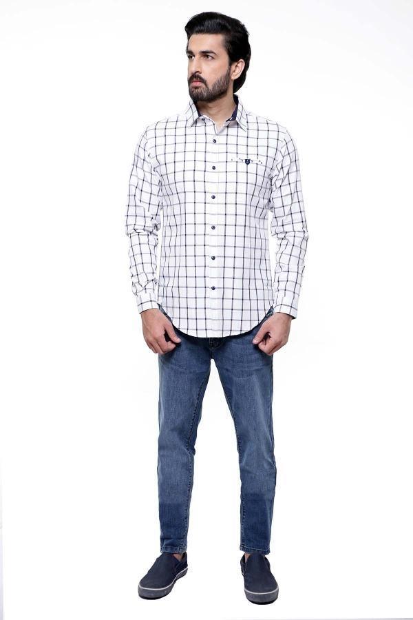 Casual Shirt Full Sleeve WHITE BLUE LINE SLIM FIT at Charcoal Clothing