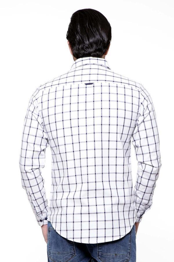 Casual Shirt Full Sleeve WHITE BLUE LINE SLIM FIT at Charcoal Clothing