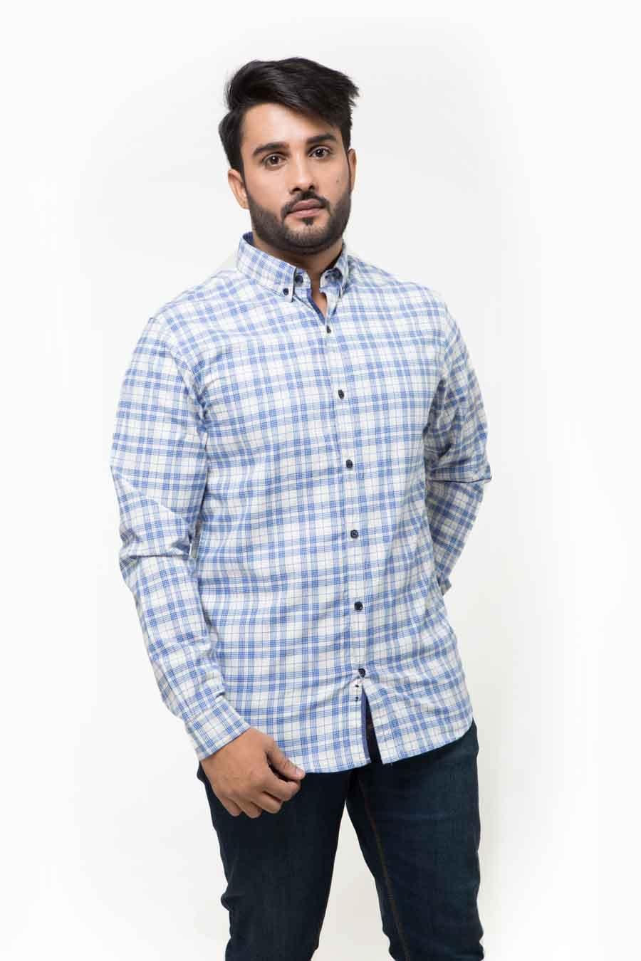 Casual Shirt Full Sleeves Blue Check at Charcoal Clothing