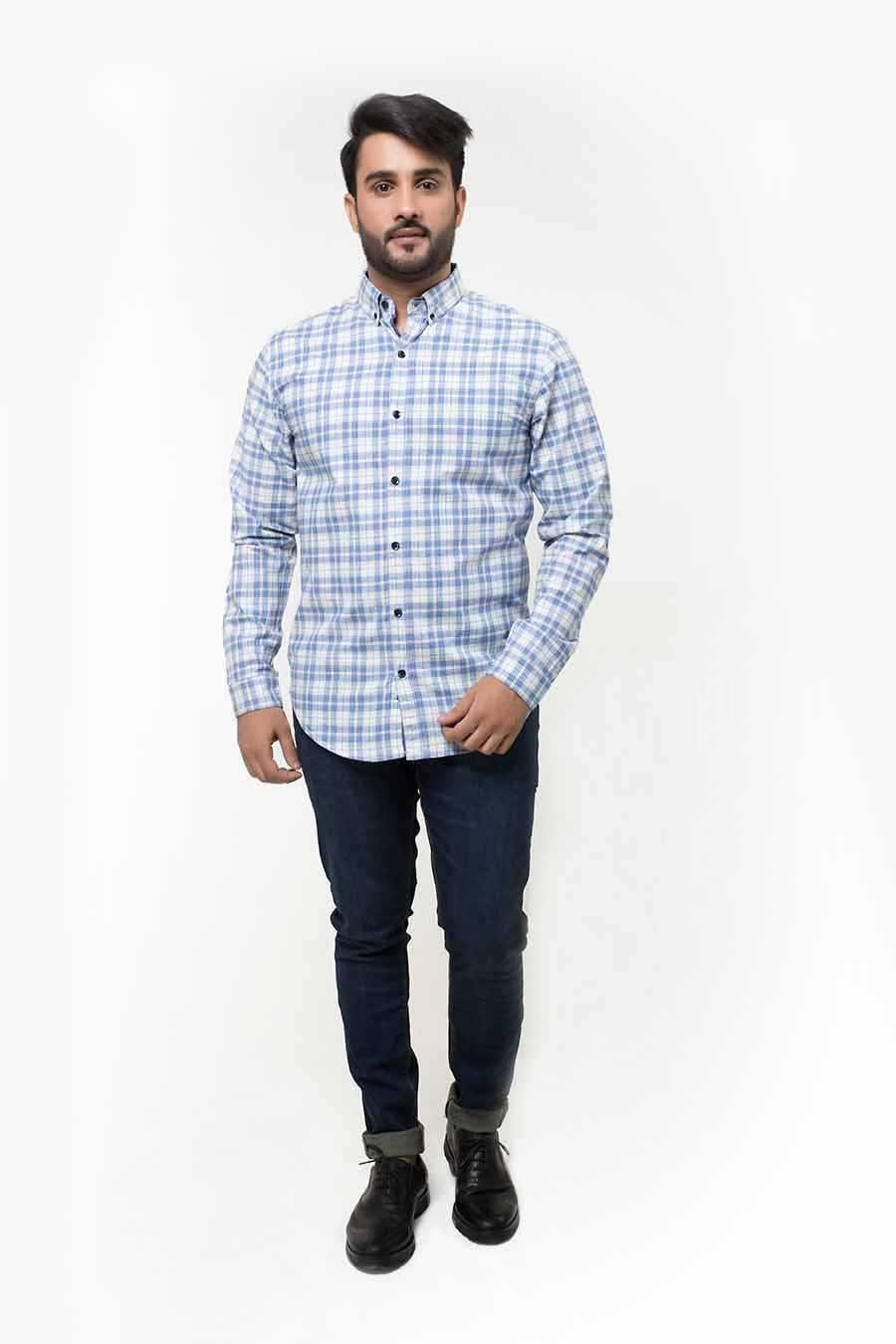 Casual Shirt Full Sleeves Blue Check at Charcoal Clothing