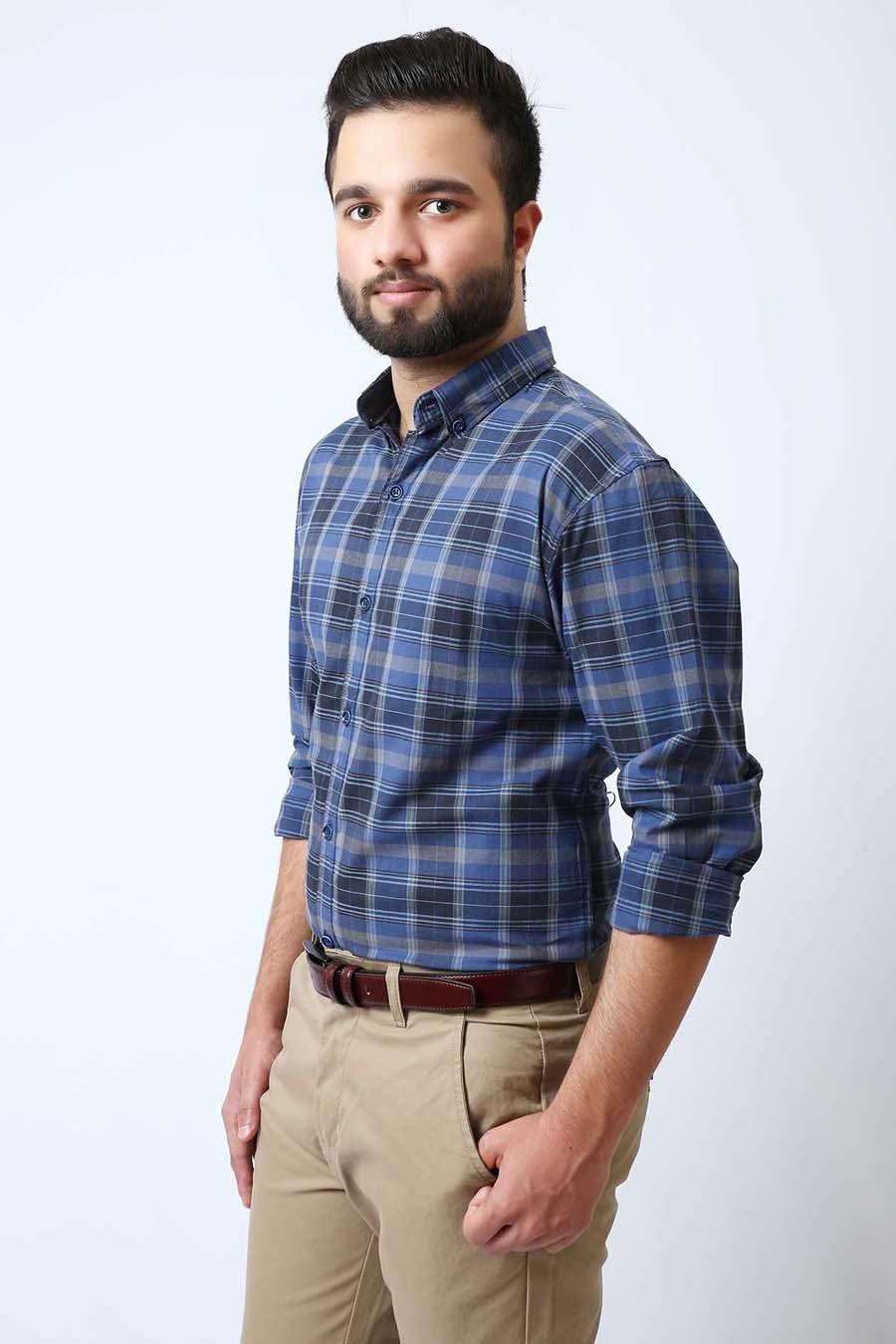 Casual Shirt Full Sleeves Blue Grey at Charcoal Clothing