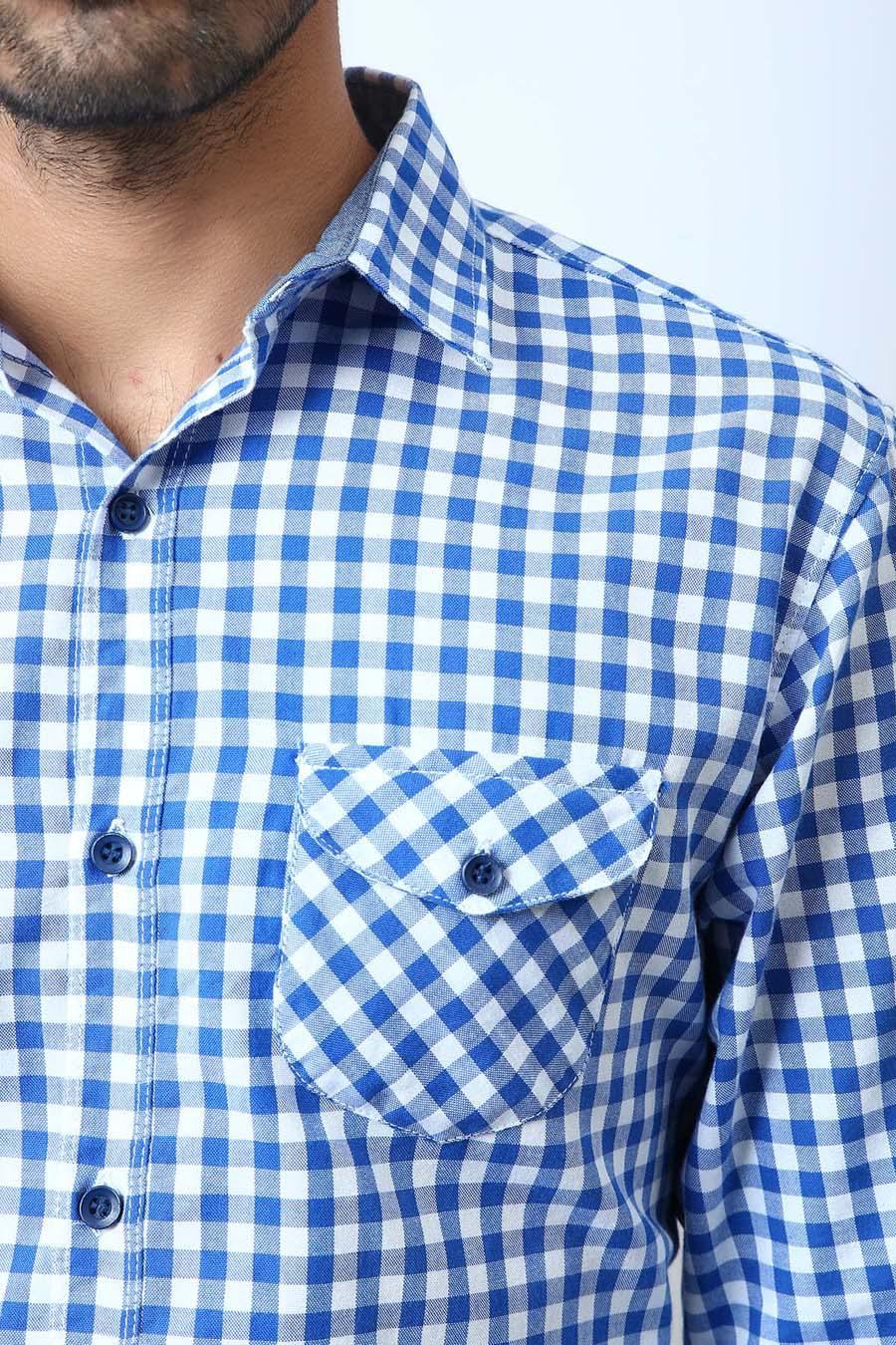 Casual Shirt Full Sleeves Blue White Check at Charcoal Clothing