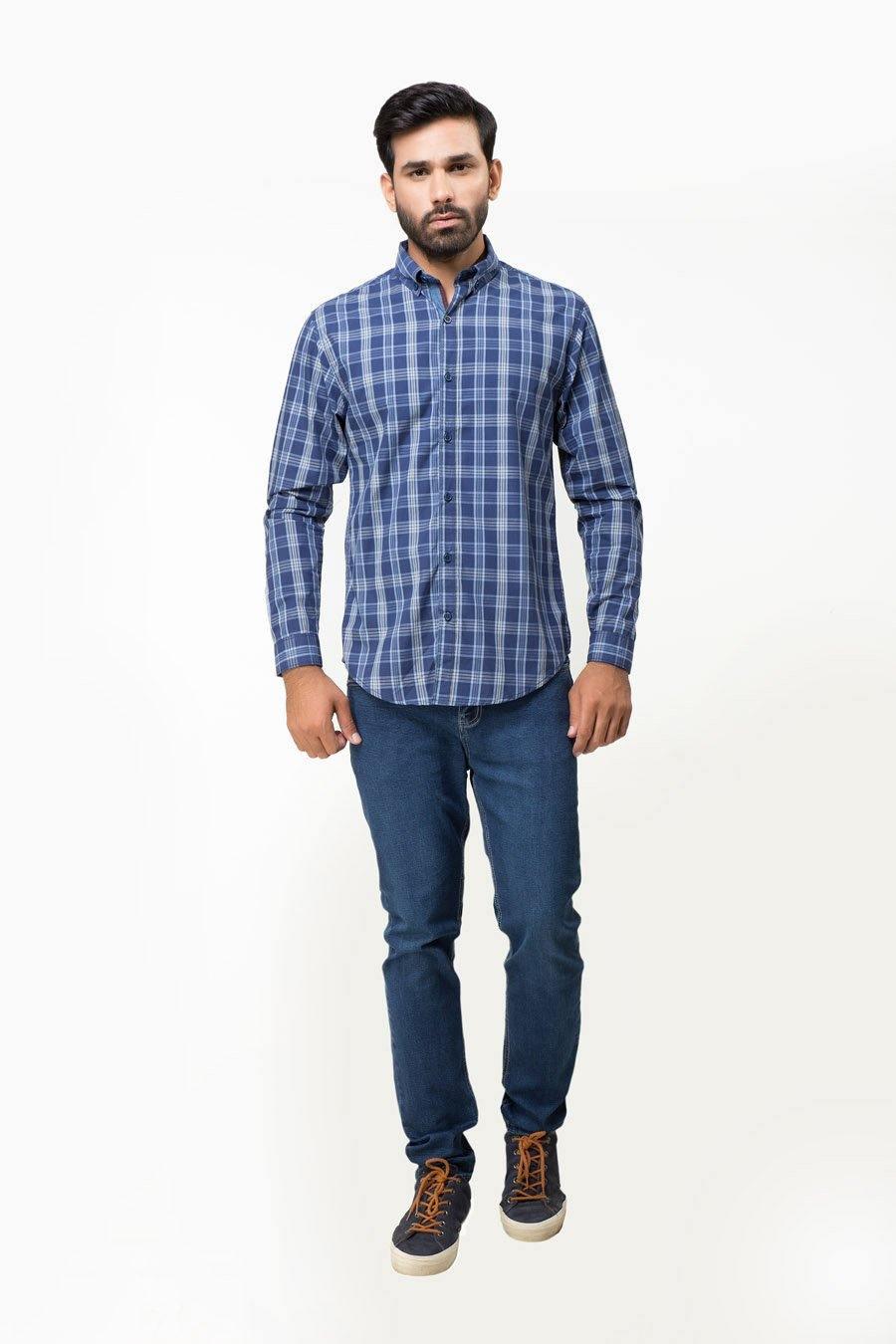 Casual Shirt Full Sleeves Navy Check at Charcoal Clothing