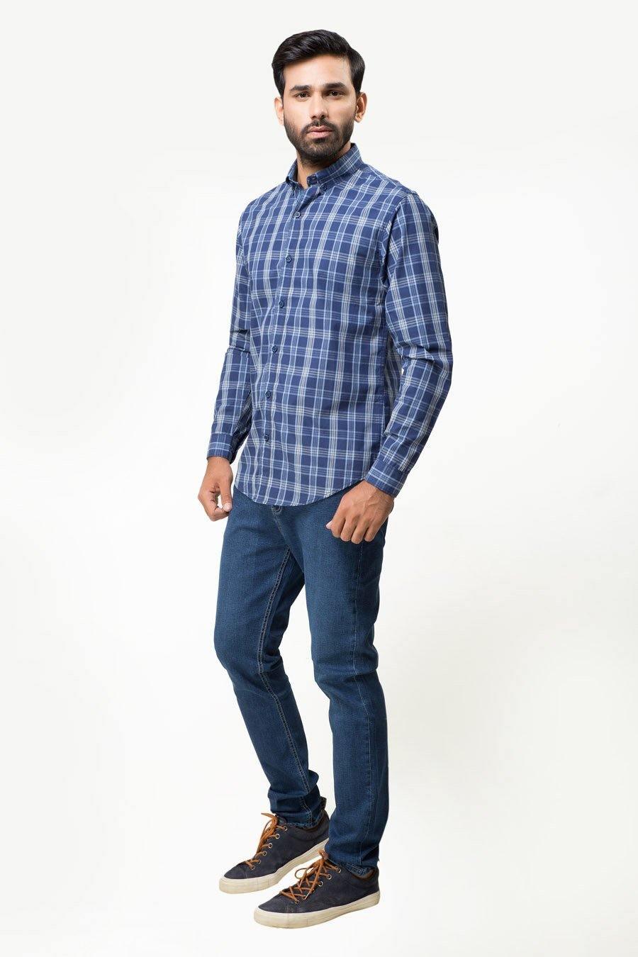 Casual Shirt Full Sleeves Navy Check at Charcoal Clothing