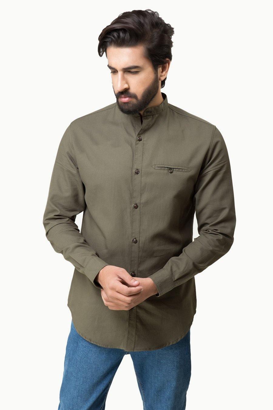 Casual Shirt Full Sleeves Olive at Charcoal Clothing