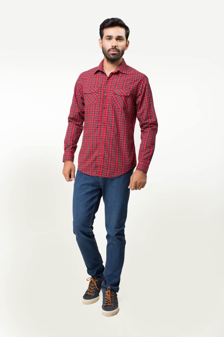 Casual Shirt Full Sleeves Red Check at Charcoal Clothing