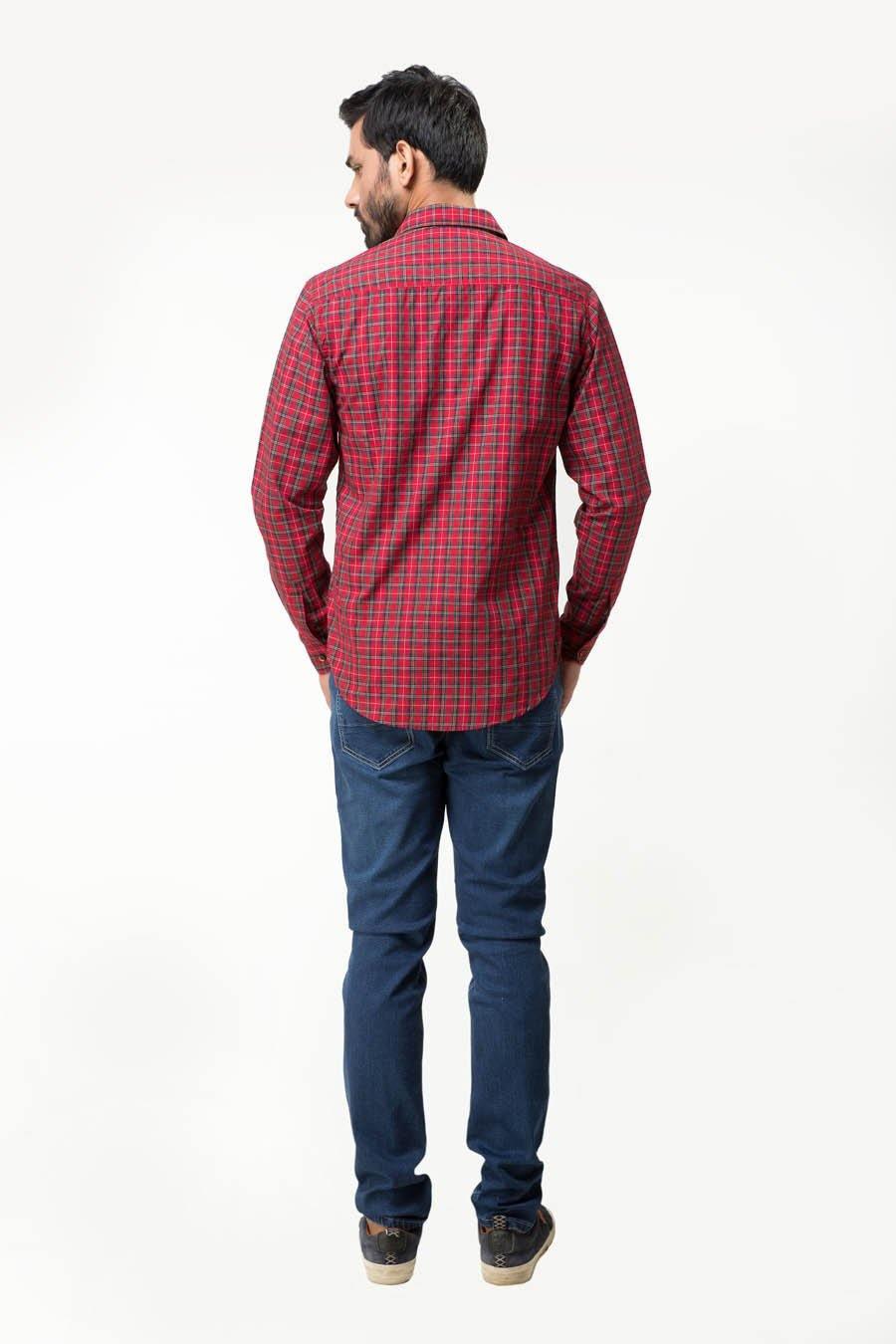Casual Shirt Full Sleeves Red Check at Charcoal Clothing
