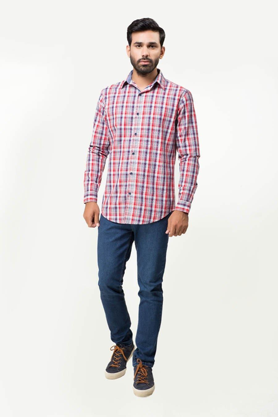 Casual Shirt Full Sleeves Red Navy at Charcoal Clothing