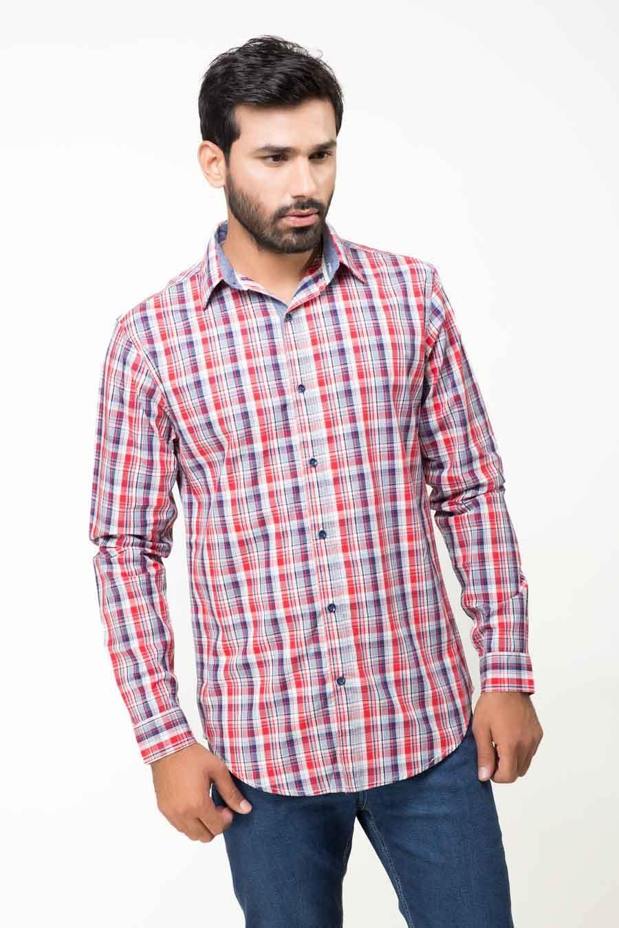 Casual Shirt Full Sleeves Red Navy at Charcoal Clothing