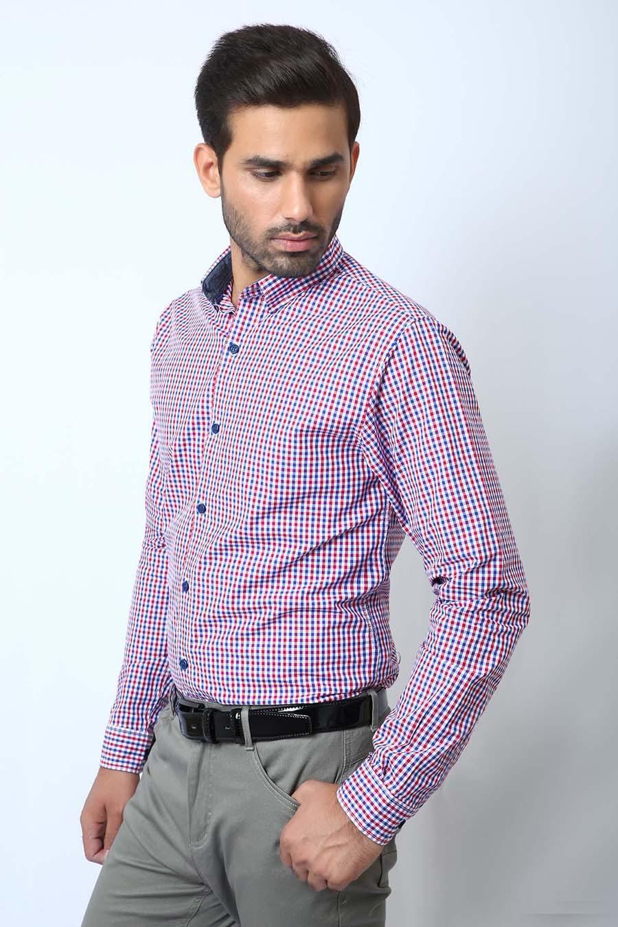 Casual Shirt Full Sleeves Red Navy at Charcoal Clothing