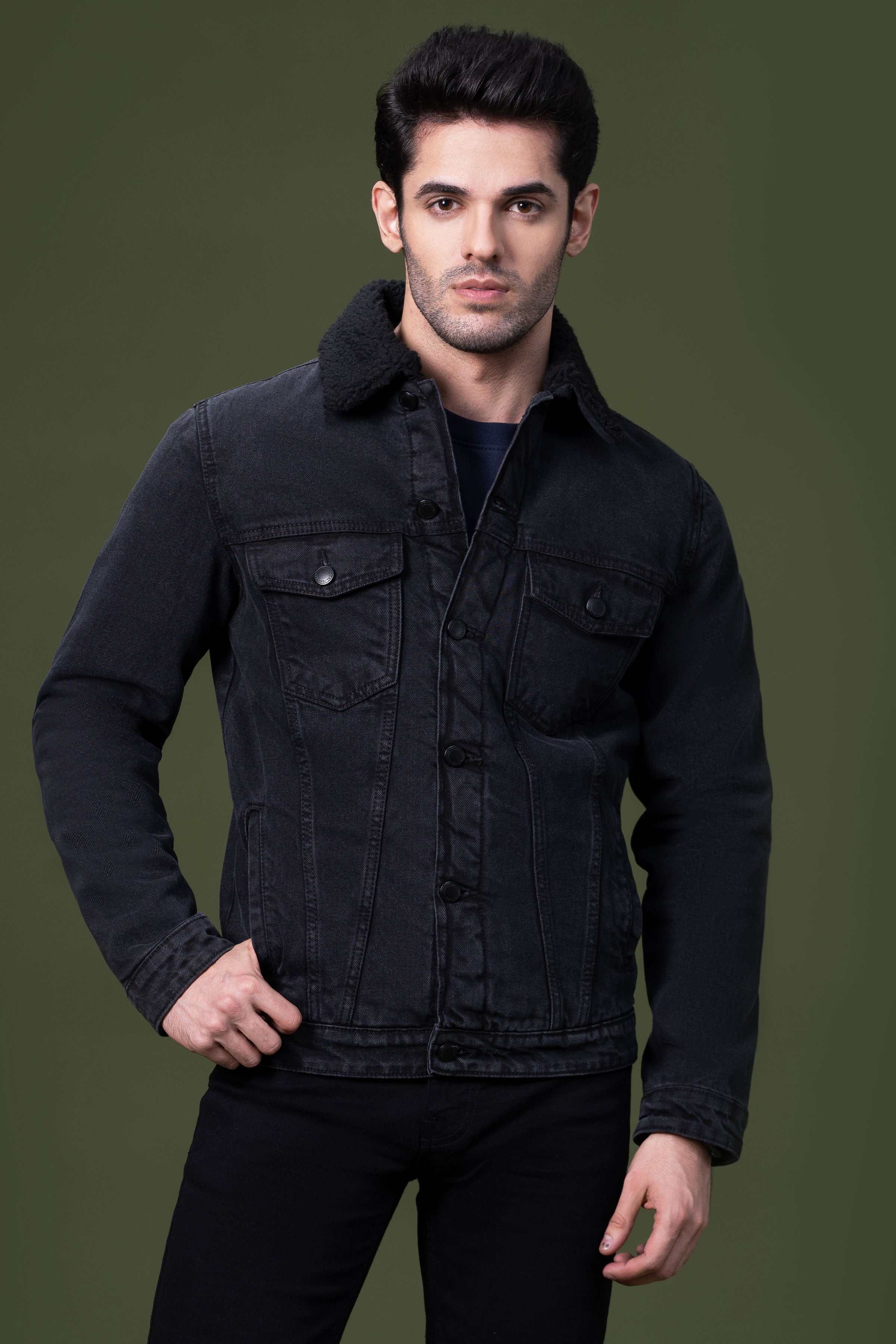 DENIM FUR JACKET CHARCOAL at Charcoal Clothing