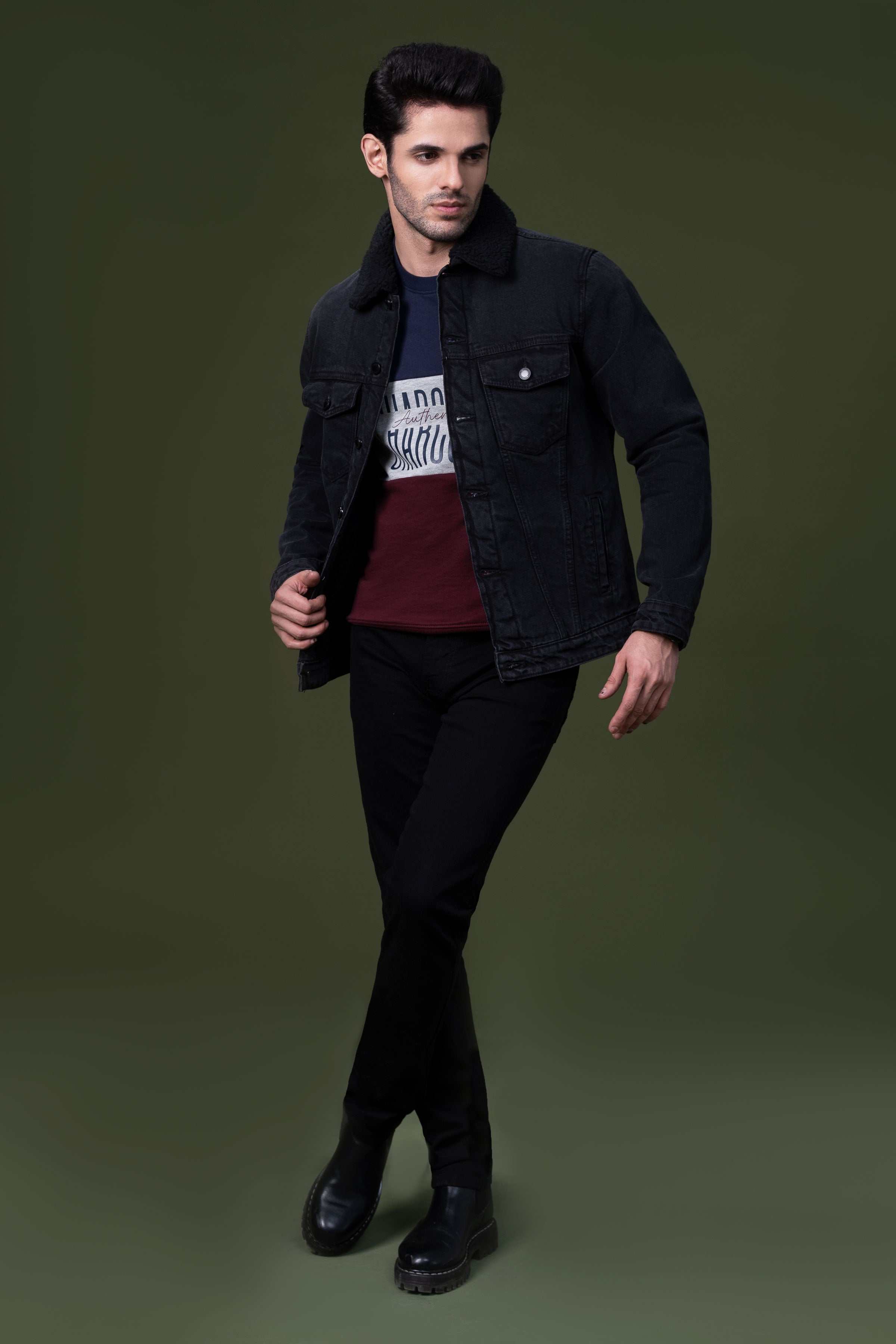 DENIM FUR JACKET CHARCOAL at Charcoal Clothing