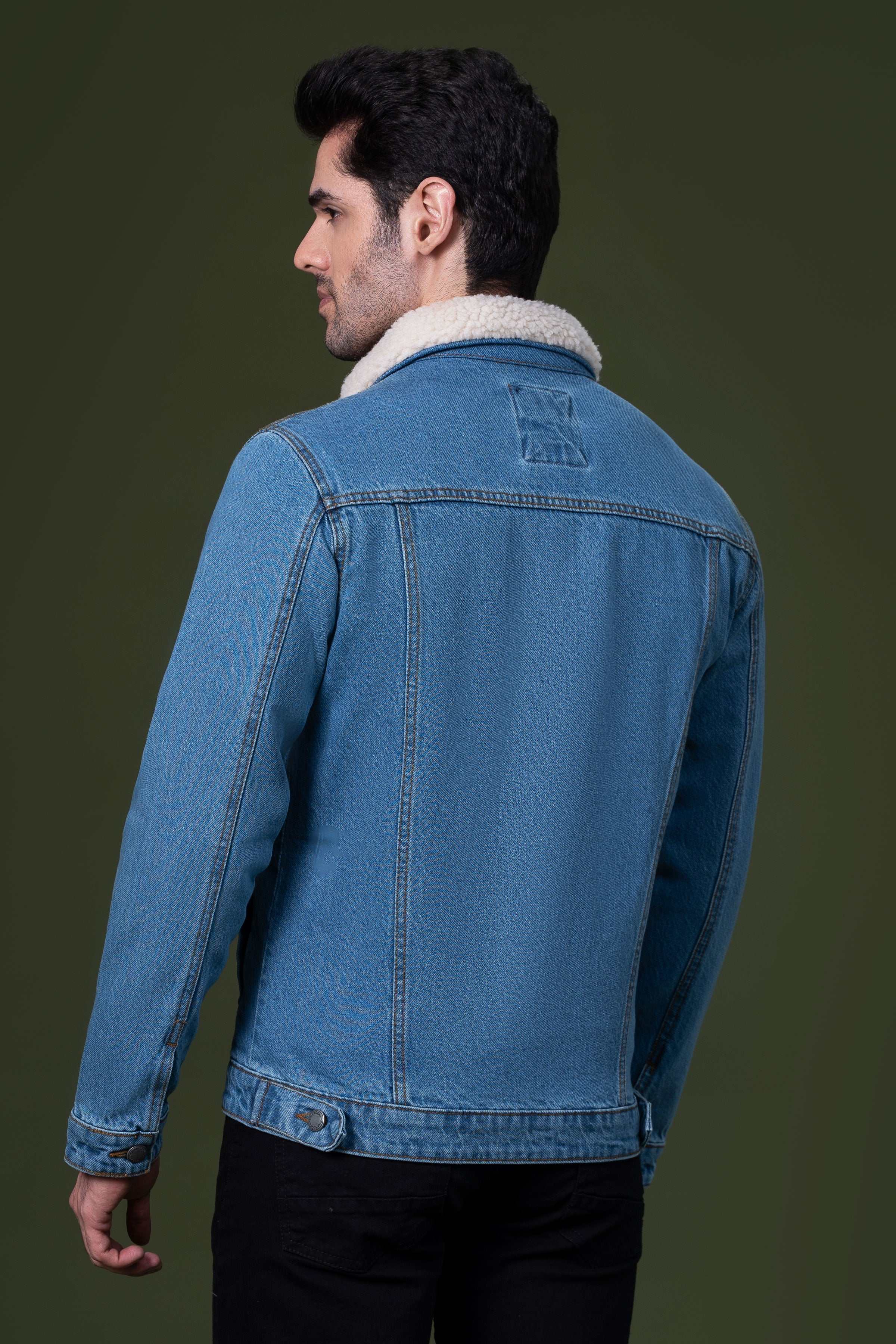 DENIM FUR JACKET LIGHT BLUE at Charcoal Clothing