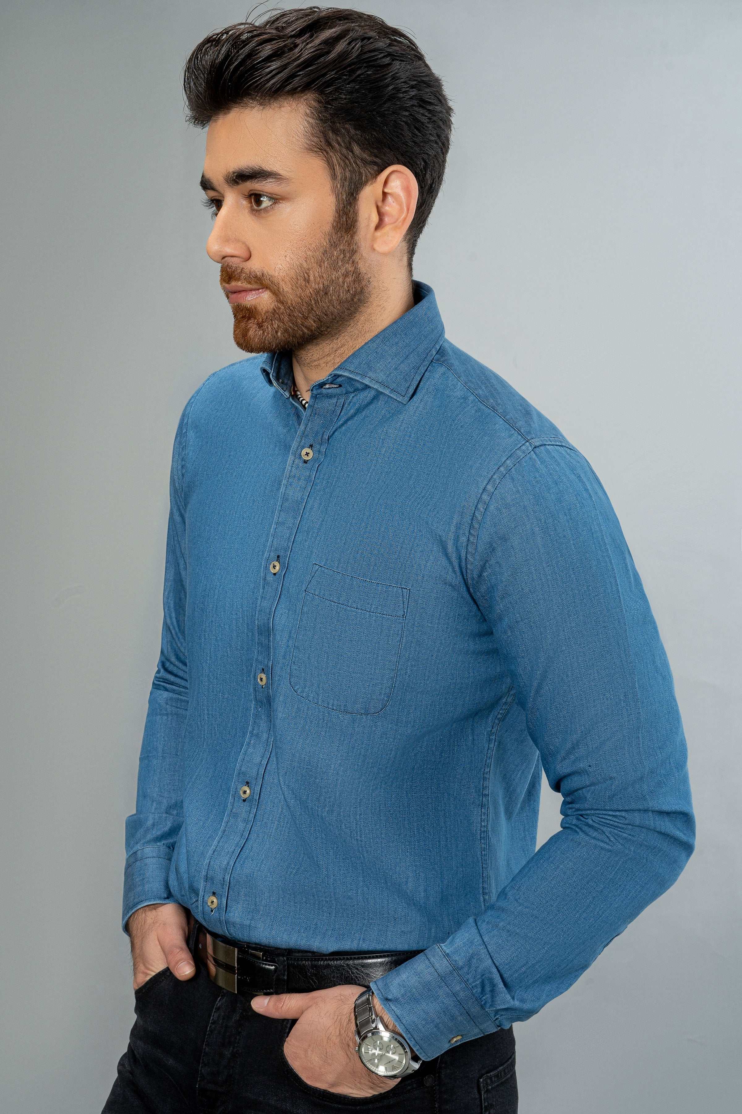 DENIM SHIRT LIGHT BLUE at Charcoal Clothing