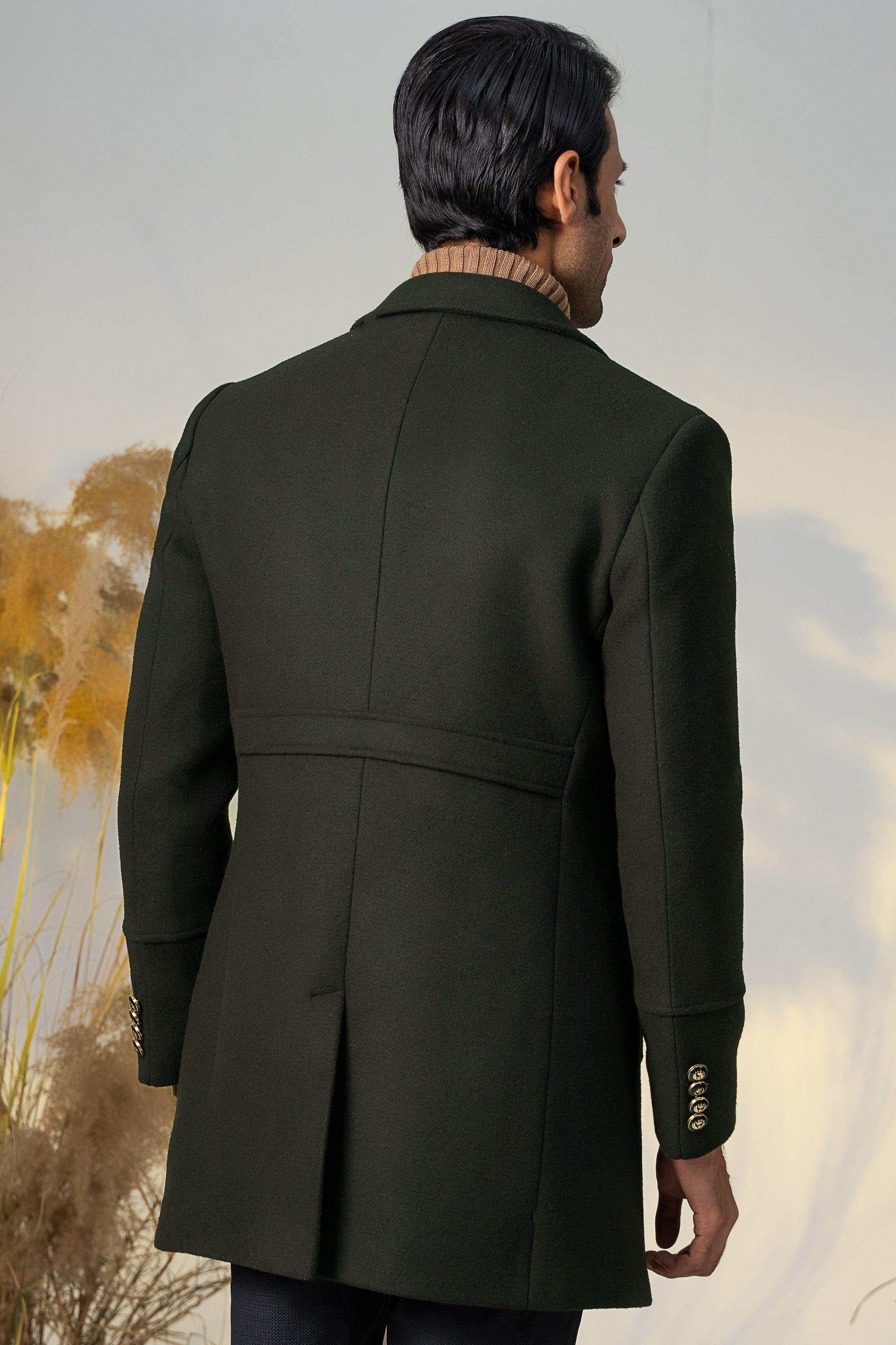 DOUBLE BREASTED LONG COAT GREEN at Charcoal Clothing