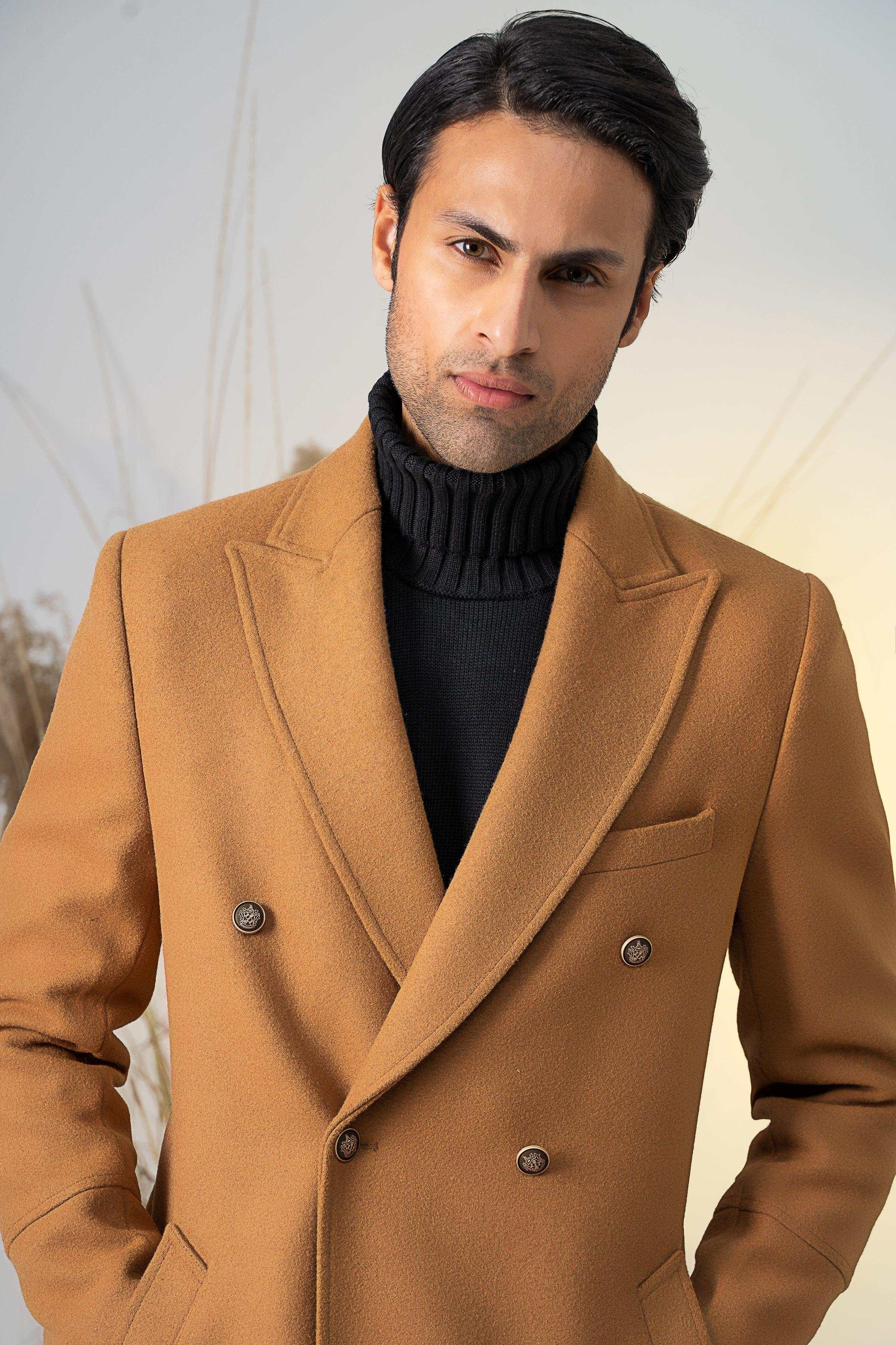 DOUBLE BREASTED LONG COAT MUSTARD at Charcoal Clothing