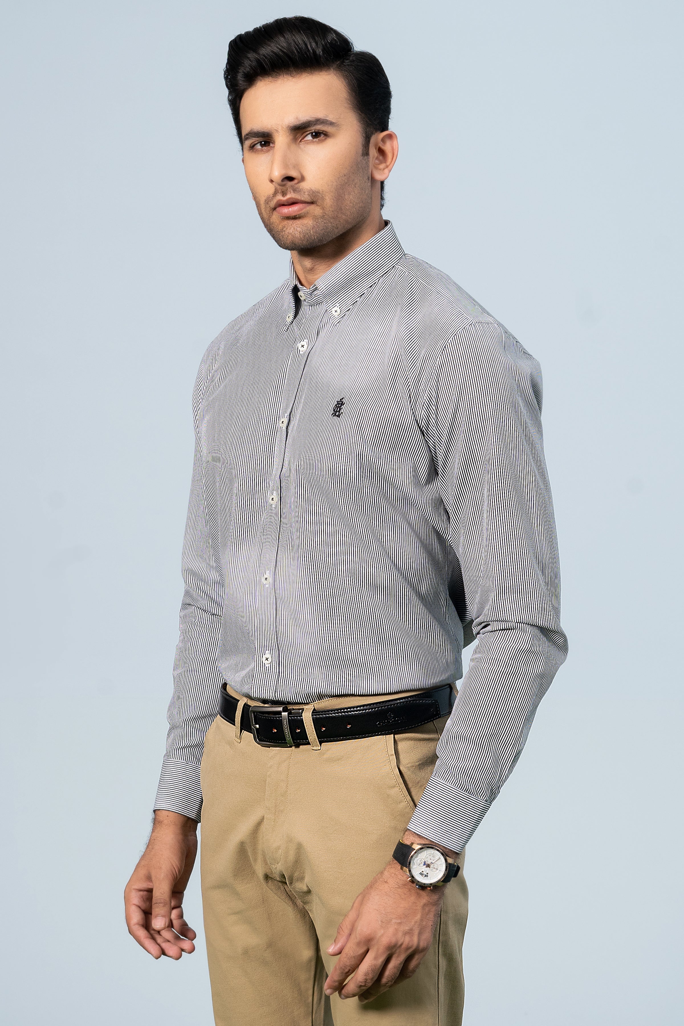 SEMI FORMAL SHIRTS GREY STRIPER - Charcoal Clothing