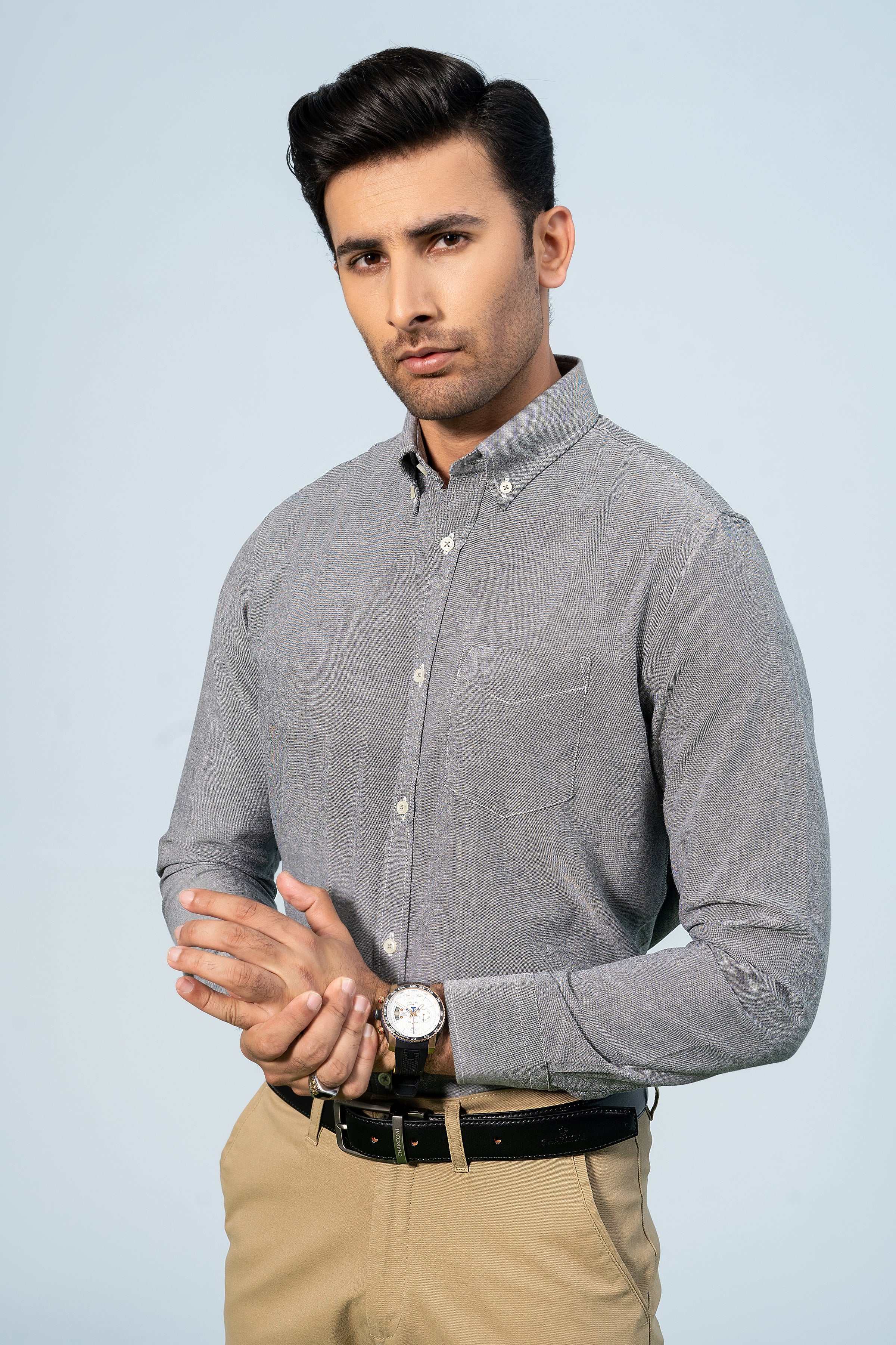 SEMI CASUAL SHIRT GREY - Charcoal Clothing