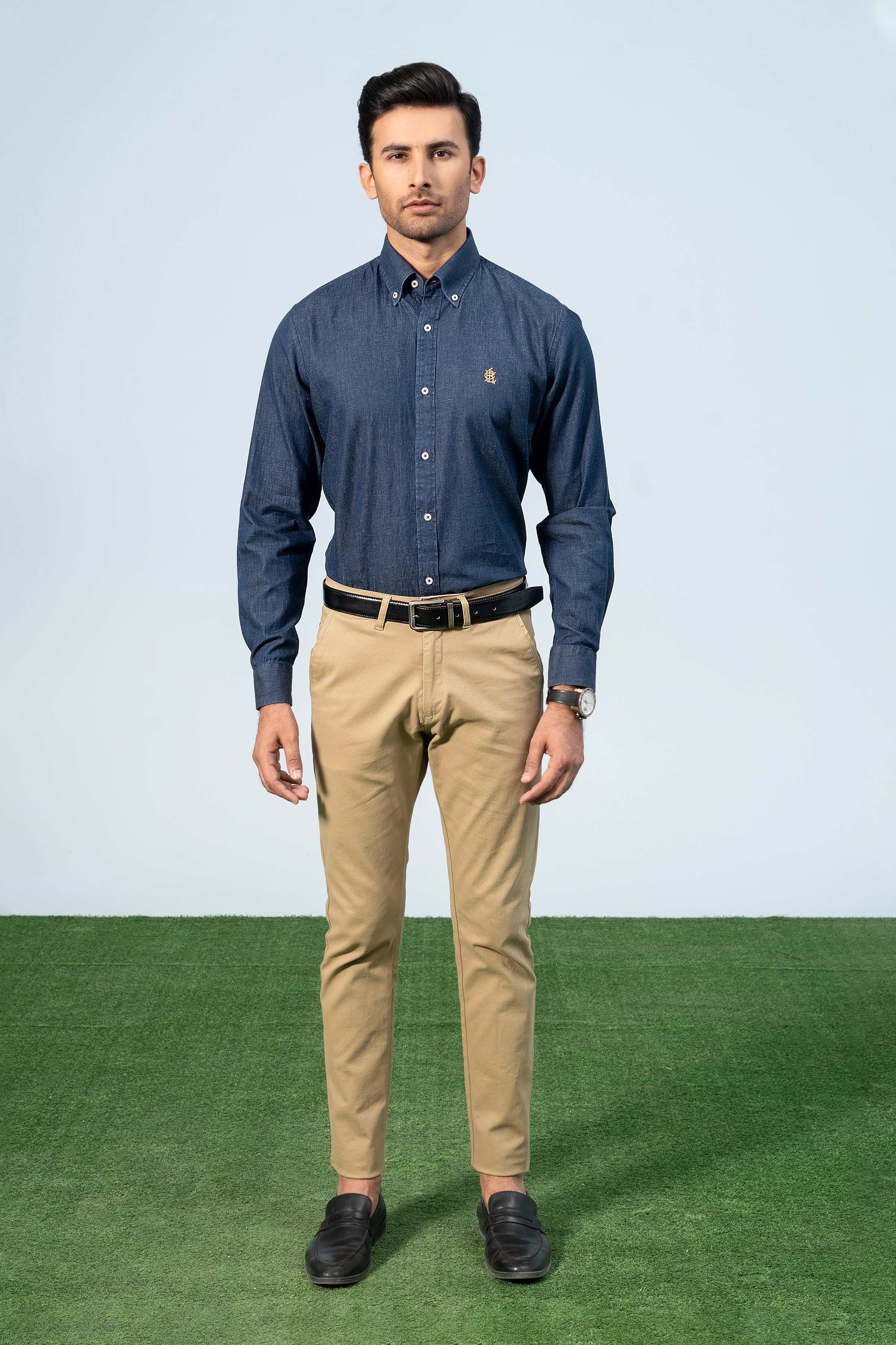 SEMI CASUAL DENIM SHIRT DARK BLUE - Charcoal Clothing
