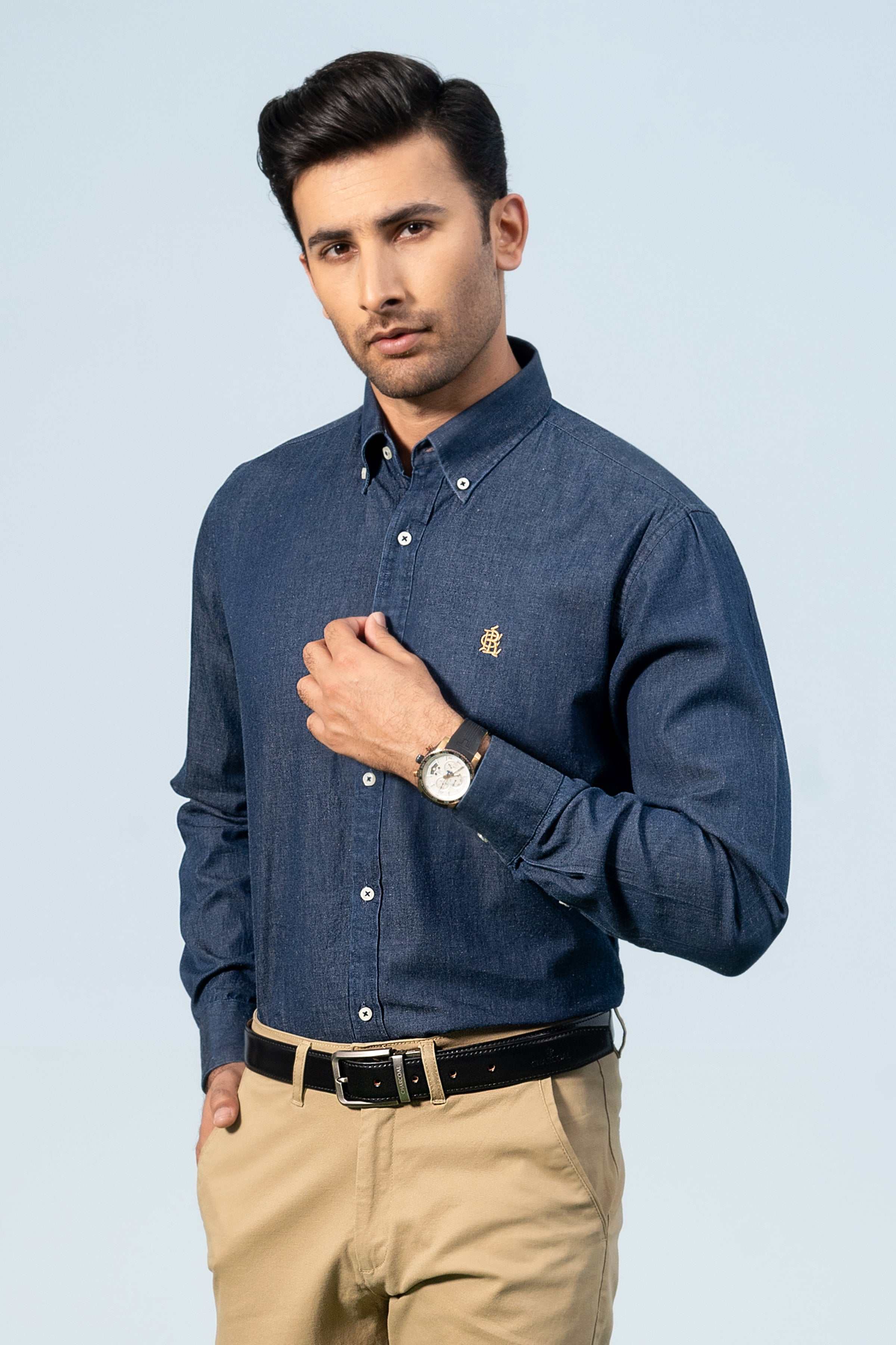 SEMI CASUAL DENIM SHIRT DARK BLUE - Charcoal Clothing