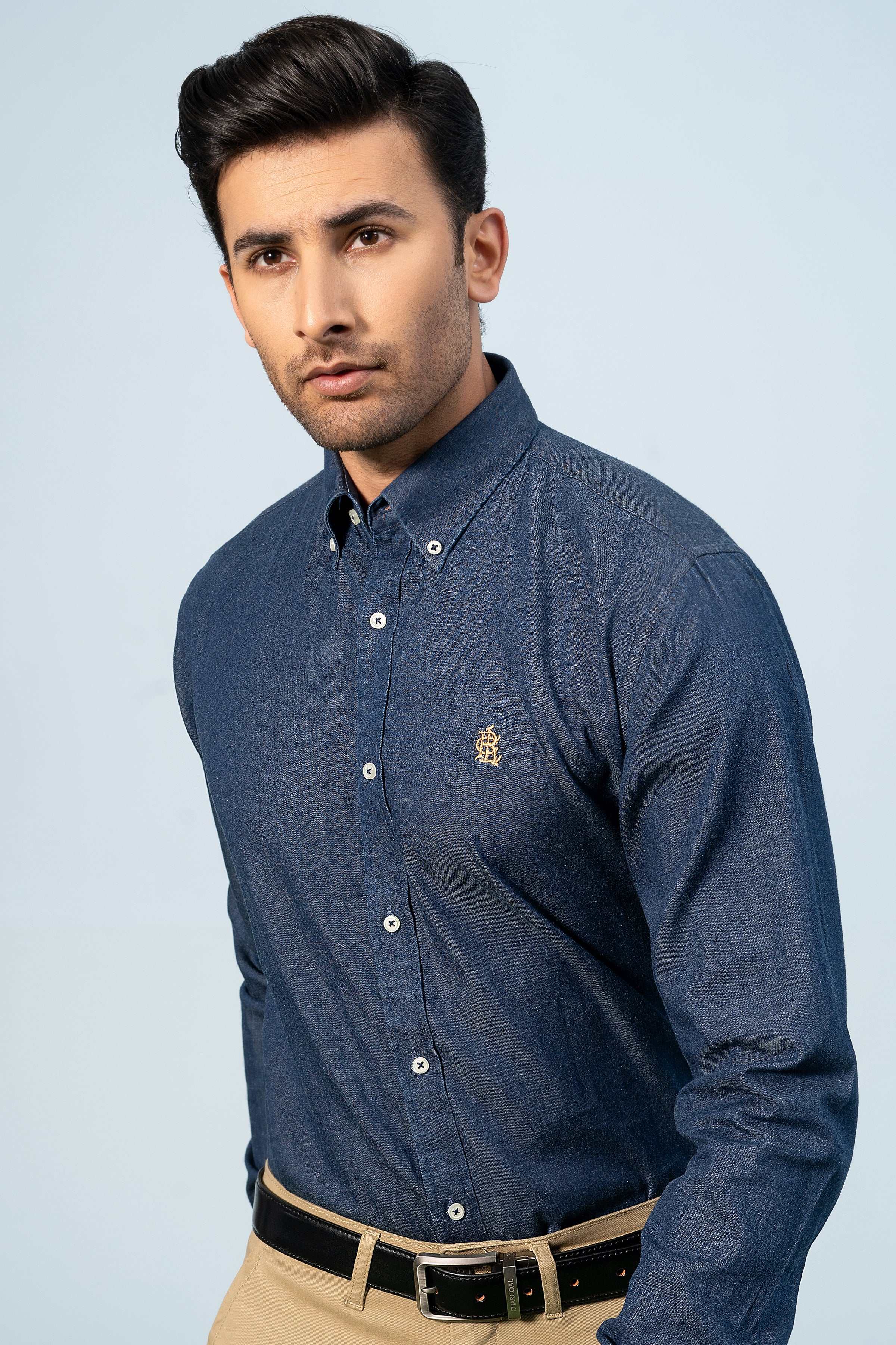 SEMI CASUAL DENIM SHIRT DARK BLUE - Charcoal Clothing
