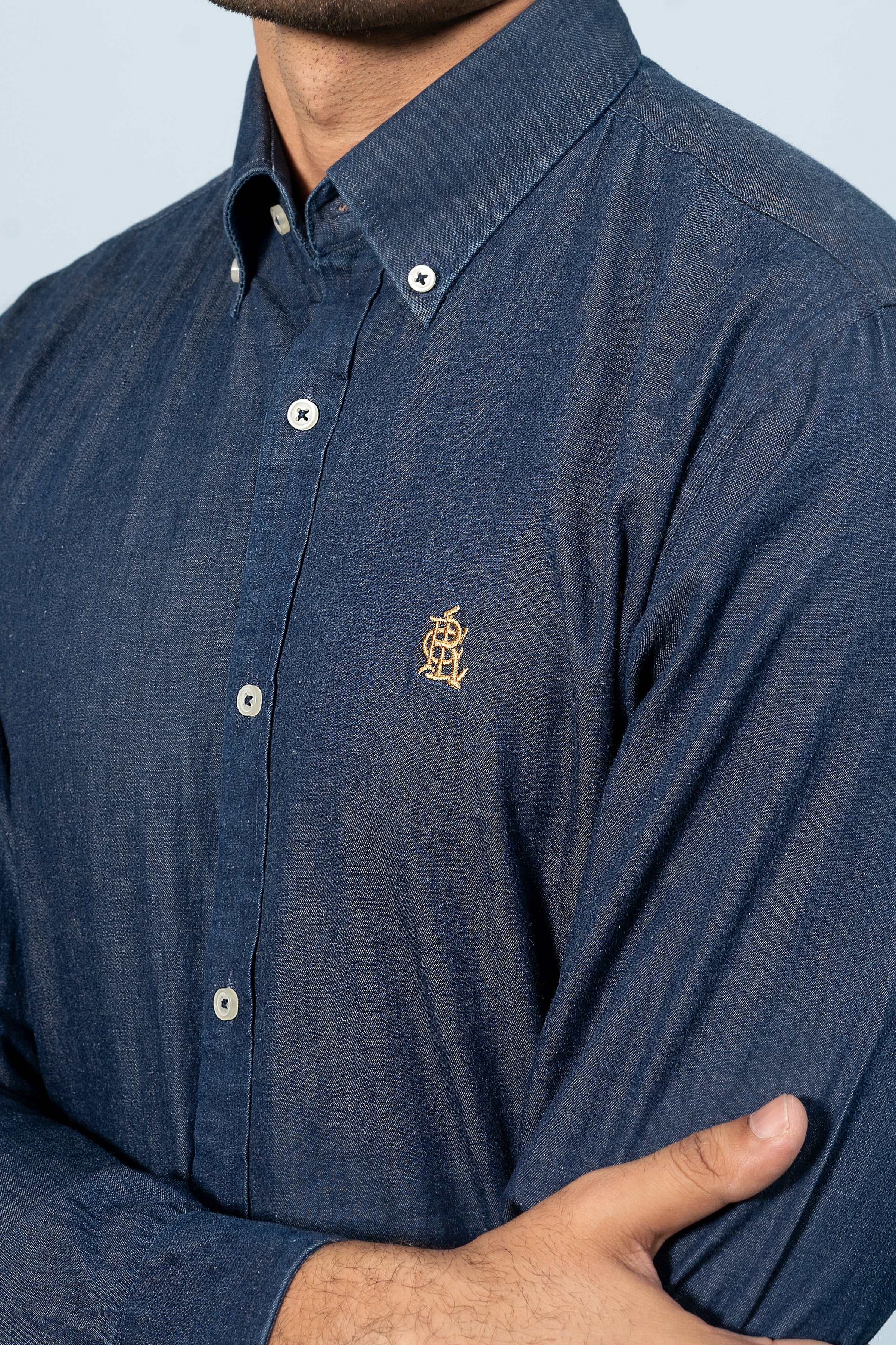 SEMI CASUAL DENIM SHIRT DARK BLUE - Charcoal Clothing