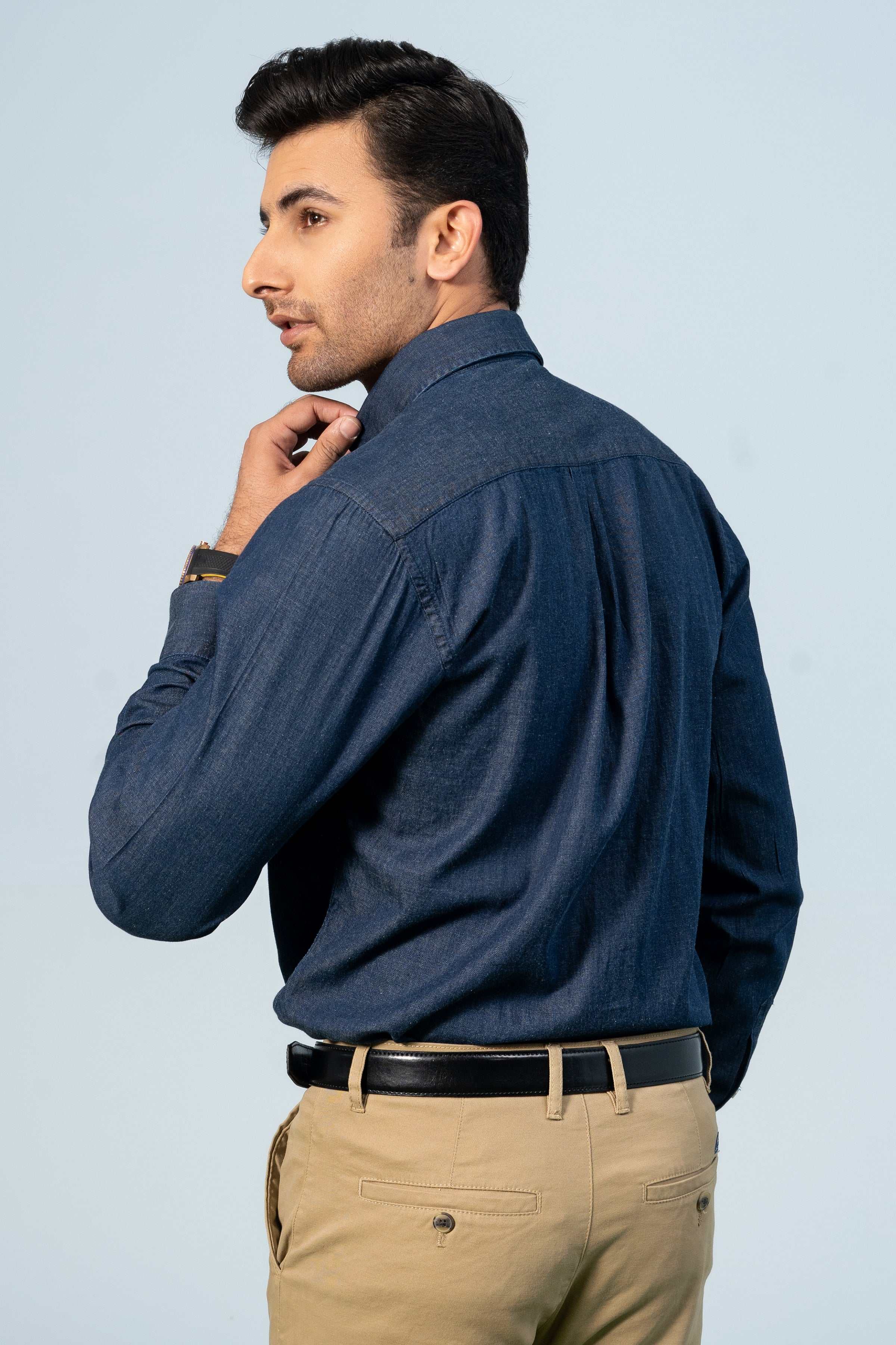 SEMI CASUAL DENIM SHIRT DARK BLUE - Charcoal Clothing