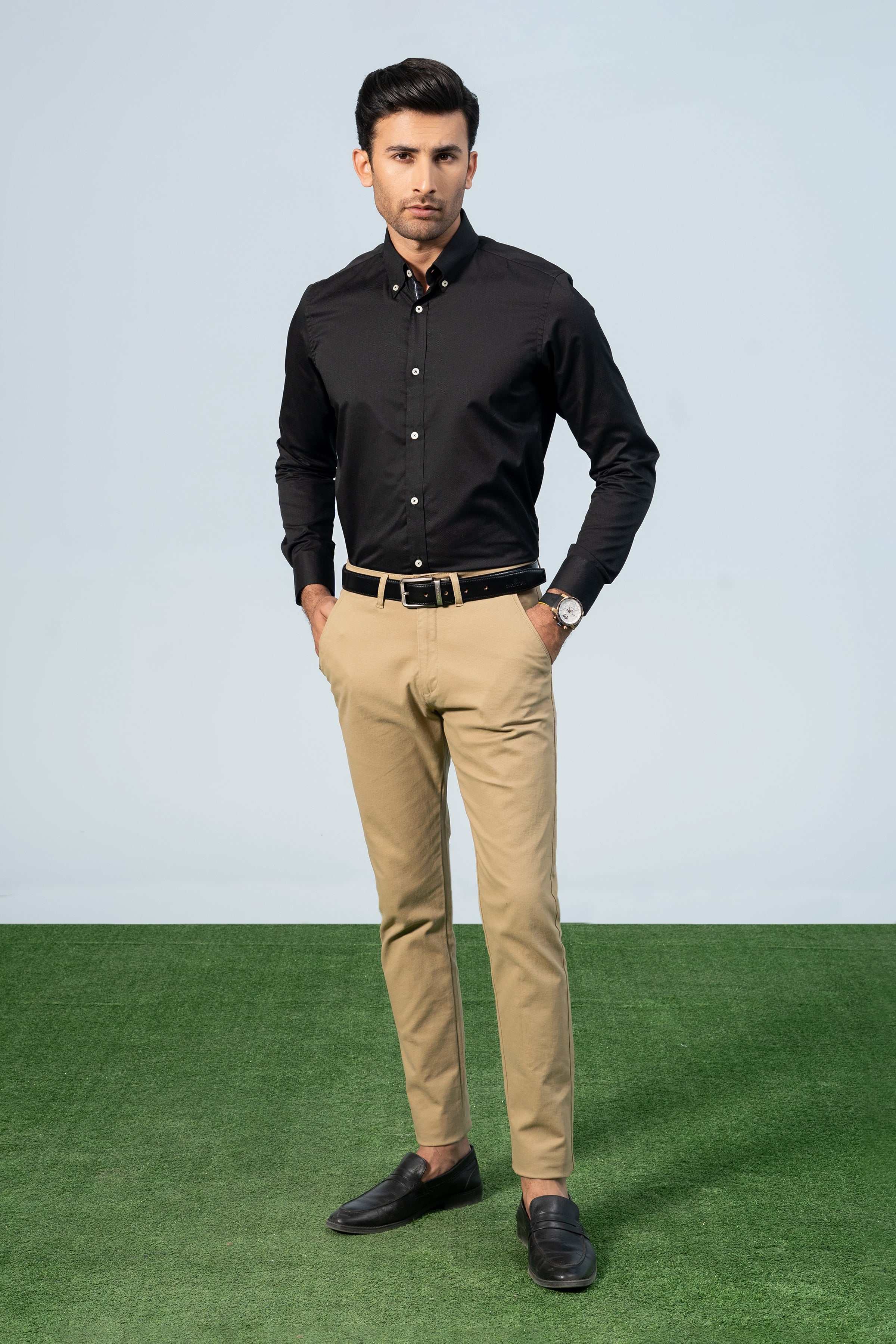 SMART SHIRT BLACK SELF - Charcoal Clothing