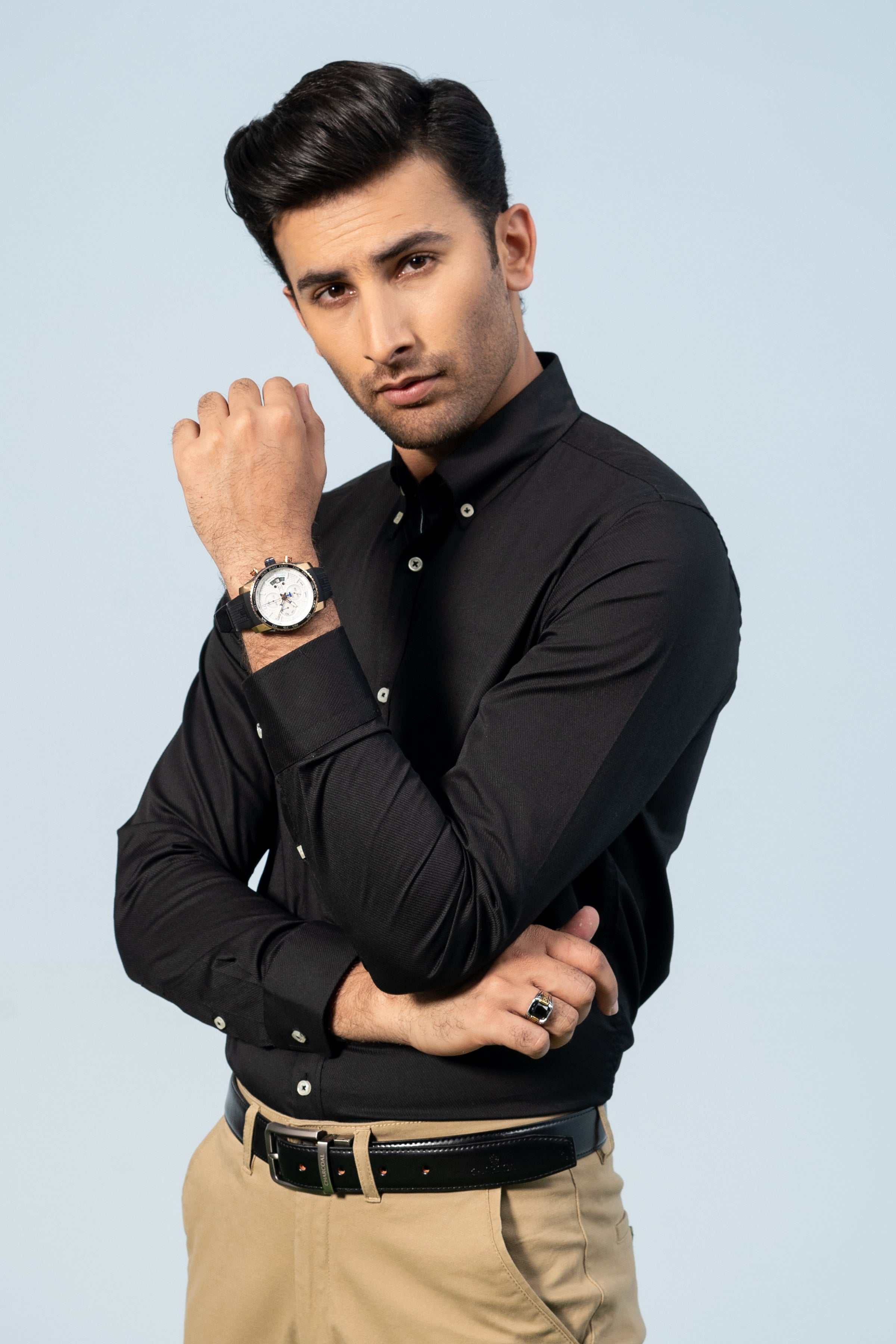 SMART SHIRT BLACK SELF - Charcoal Clothing