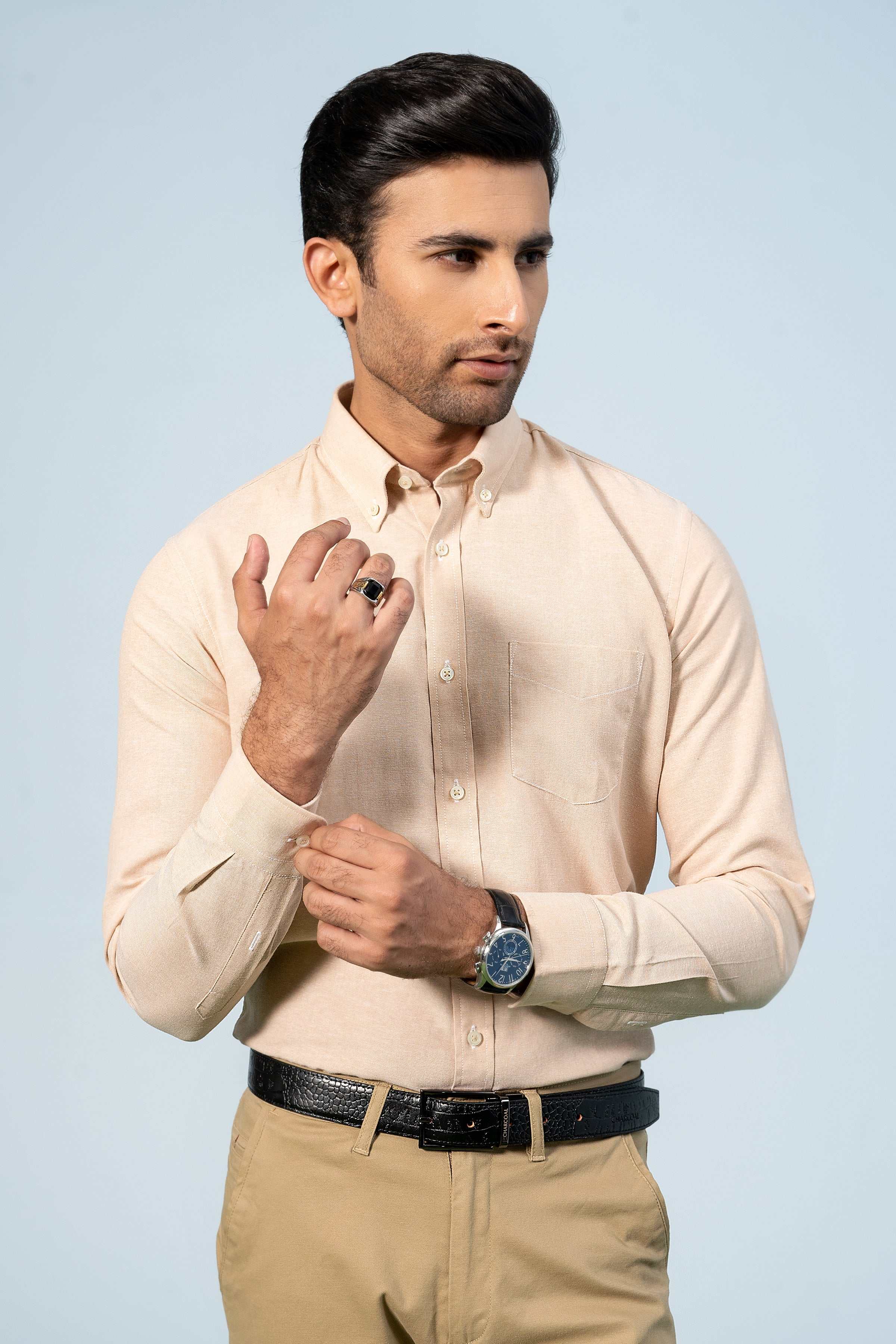 SEMI CASUAL SHIRT KHAKI - Charcoal Clothing