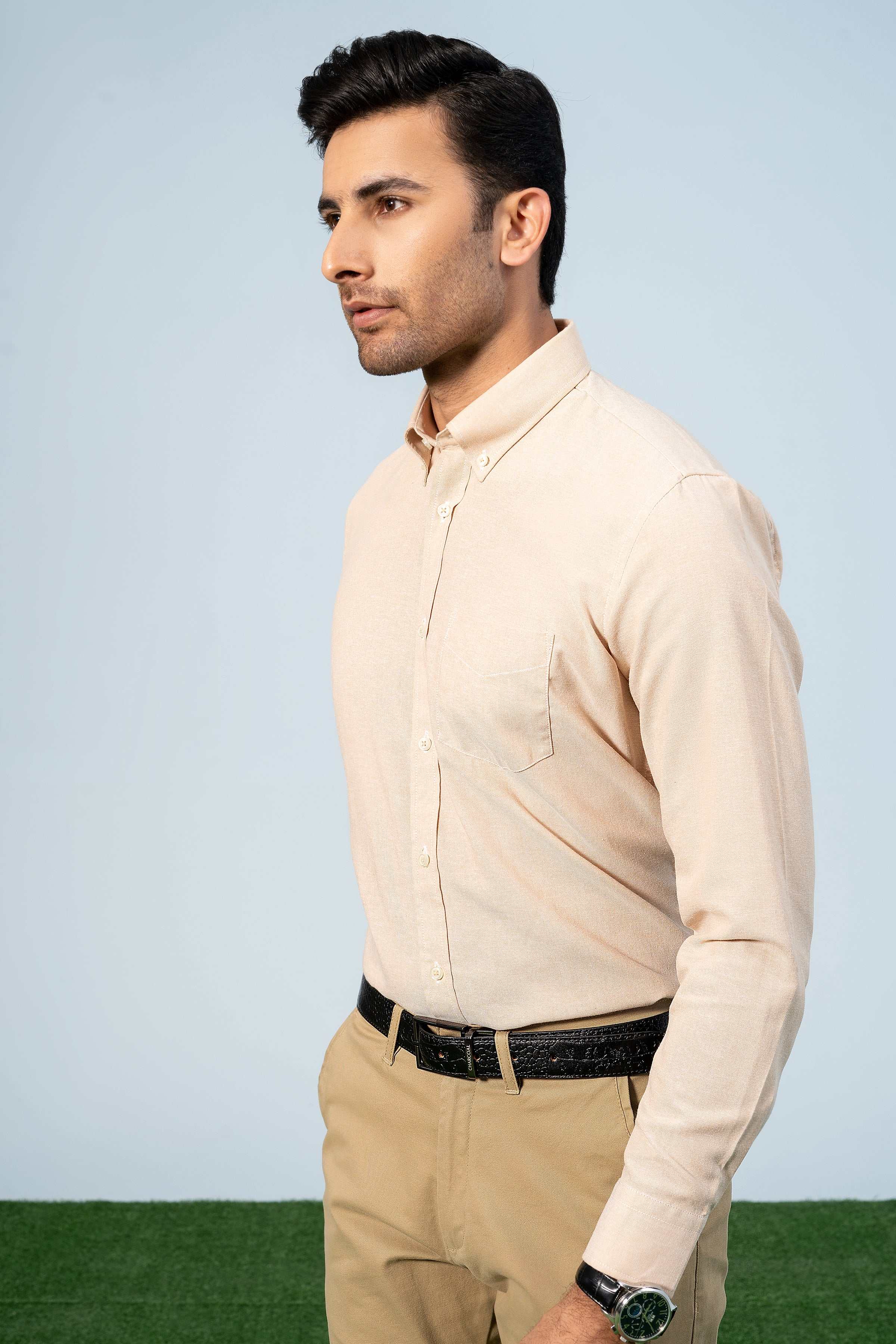 SEMI CASUAL SHIRT KHAKI - Charcoal Clothing