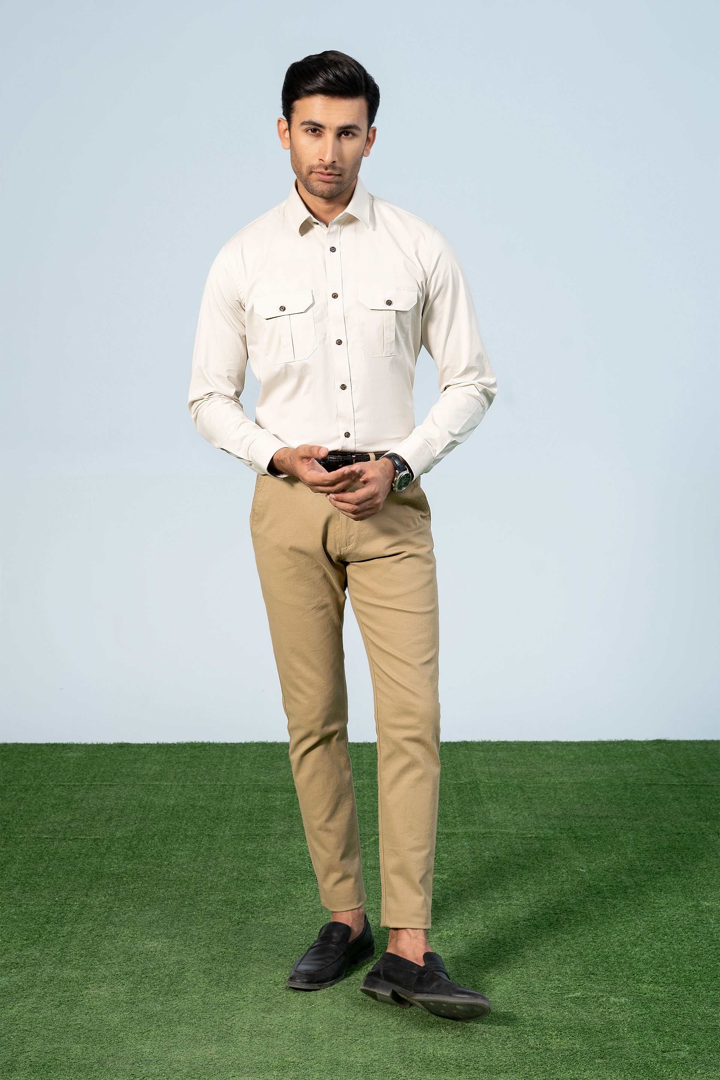 SEMI CASUAL SAFARI SHIRT BEIGE - Charcoal Clothing