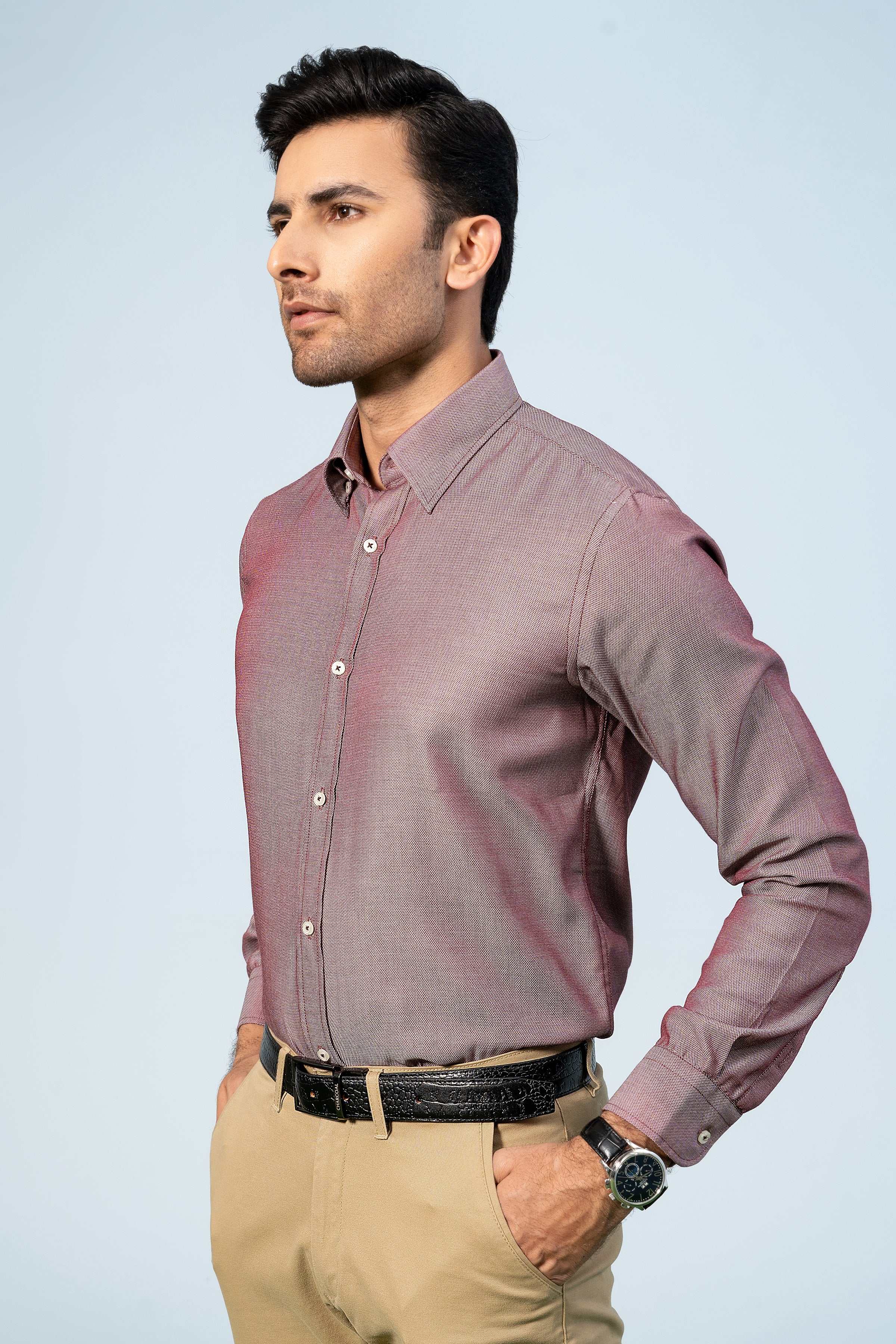 SMART SHIRT MAROON GREY - Charcoal Clothing